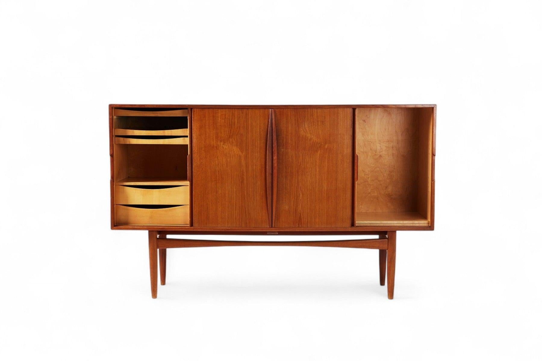 Mid-Century Modern Danish Modern High Sideboard in Teak With Rolled Pulls For Sale