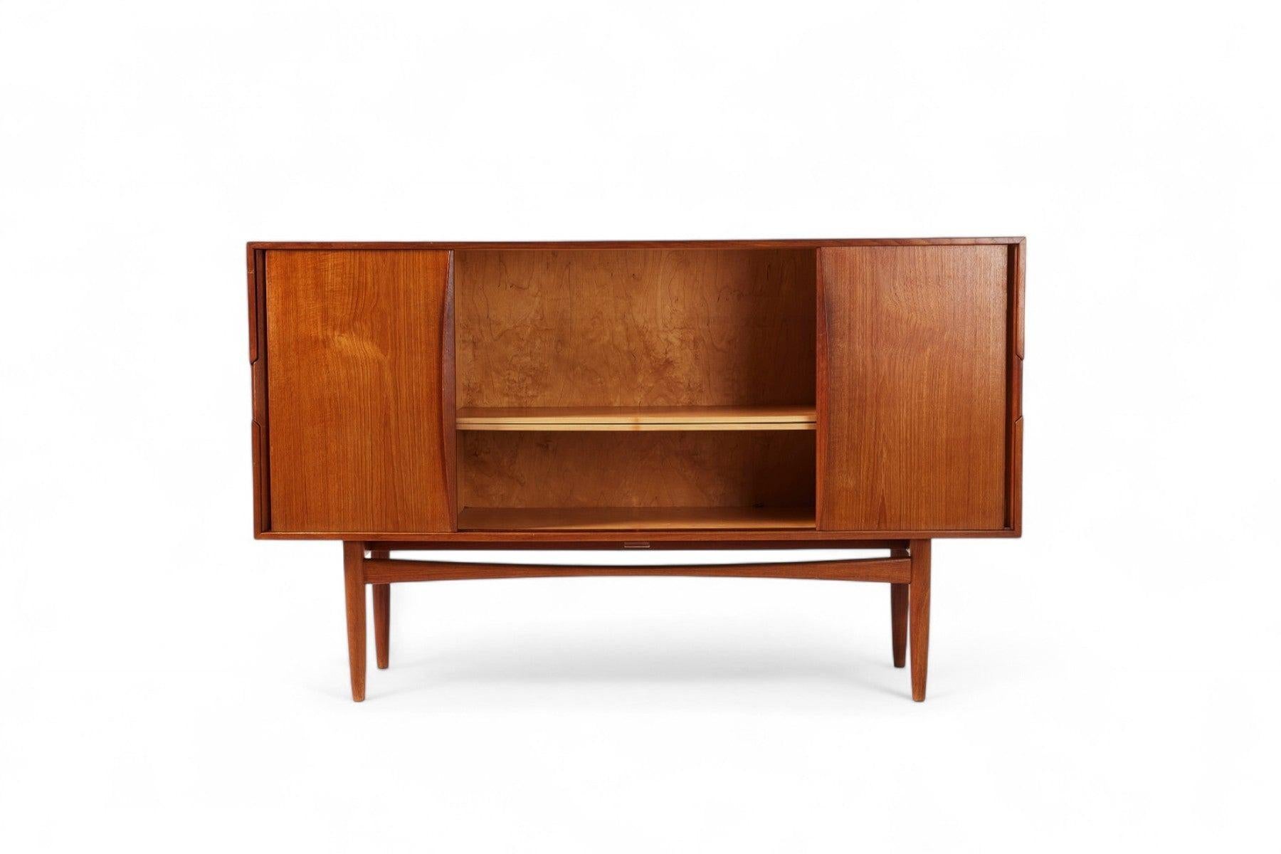 20th Century Danish Modern High Sideboard in Teak With Rolled Pulls For Sale