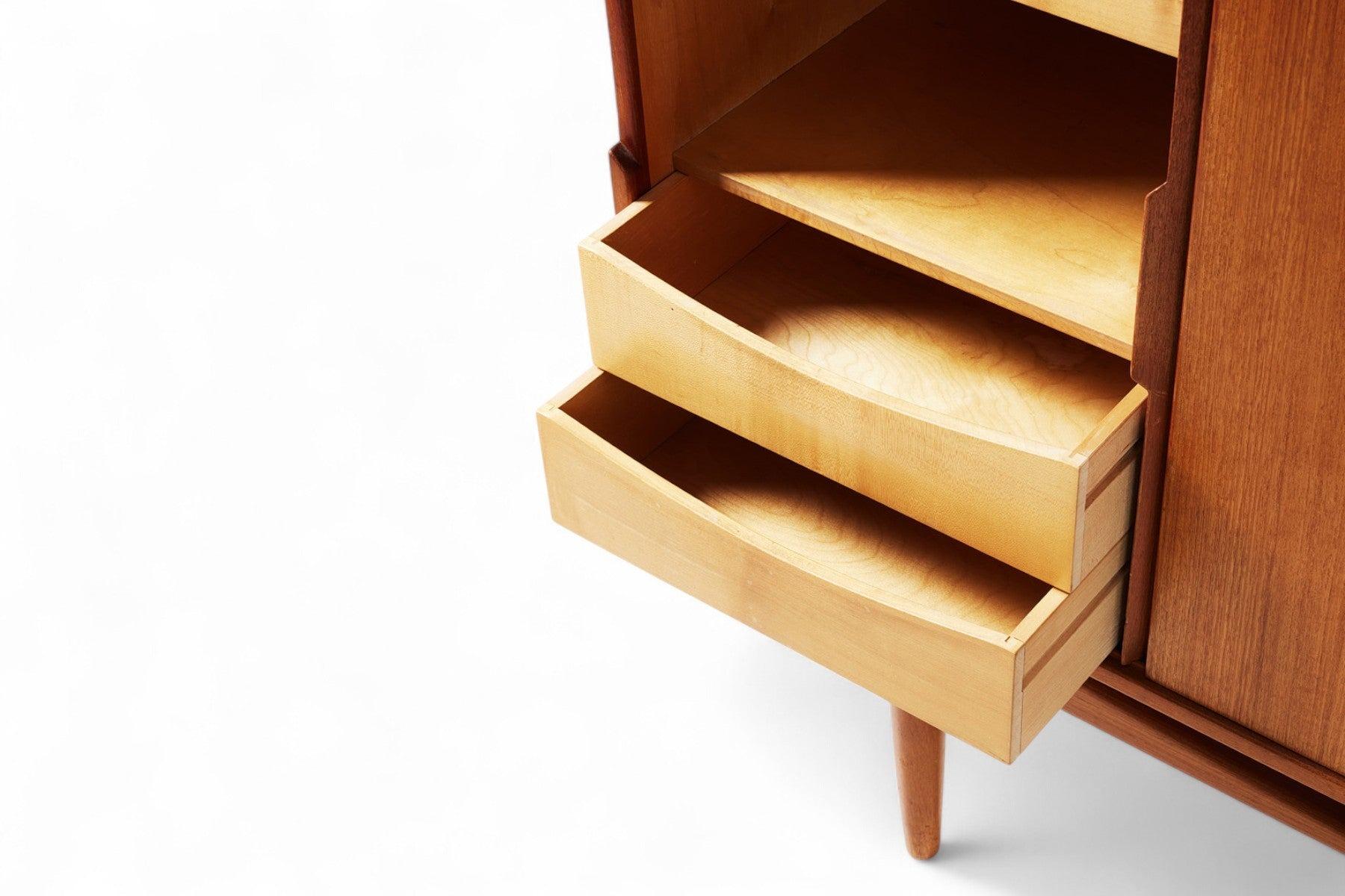 Danish Modern High Sideboard in Teak With Rolled Pulls For Sale 1