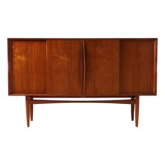 Danish Modern High Sideboard in Teak With Rolled Pulls