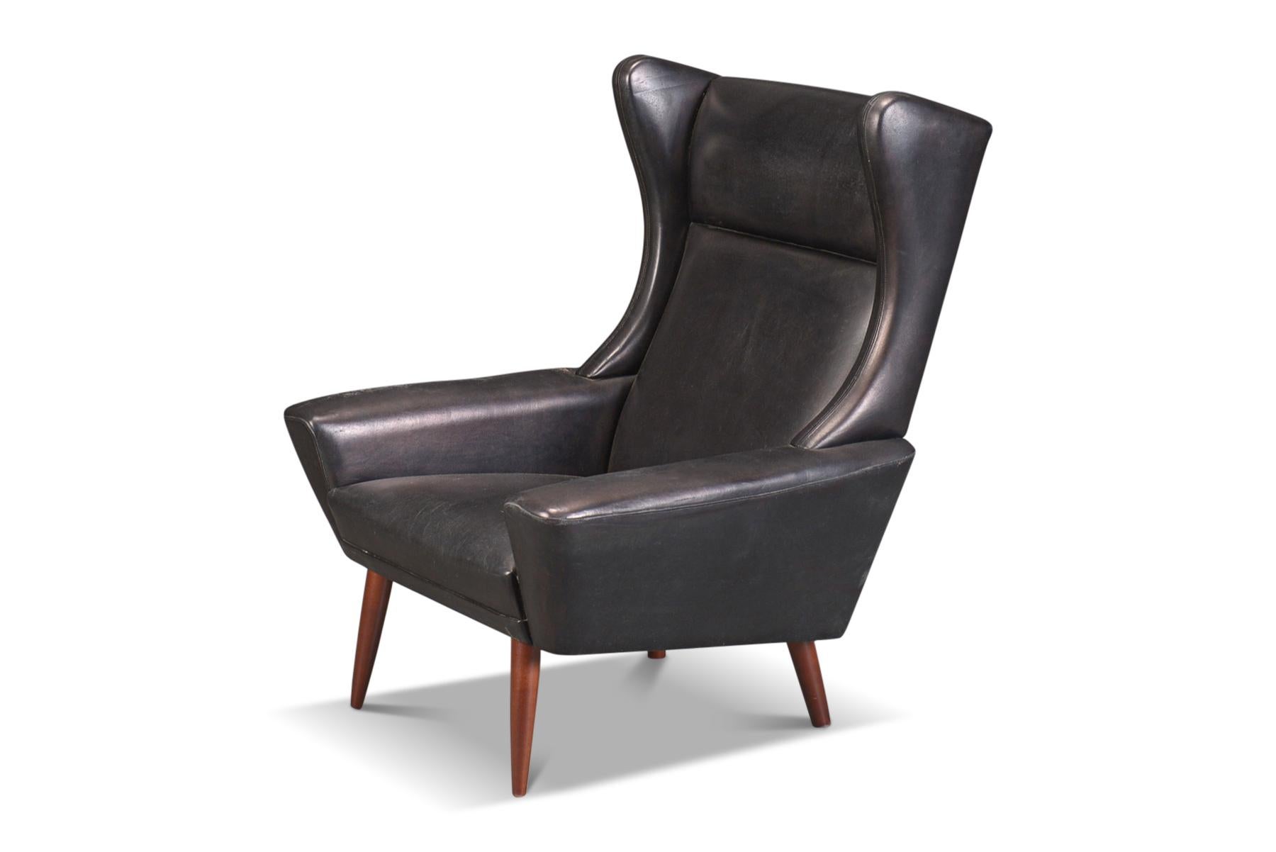 Mid-Century Modern Danish Modern High Wingback Chair in Black Leather