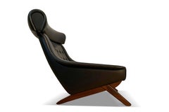 Danish Modern High Wingback Lounge Chair in Black Vinyl