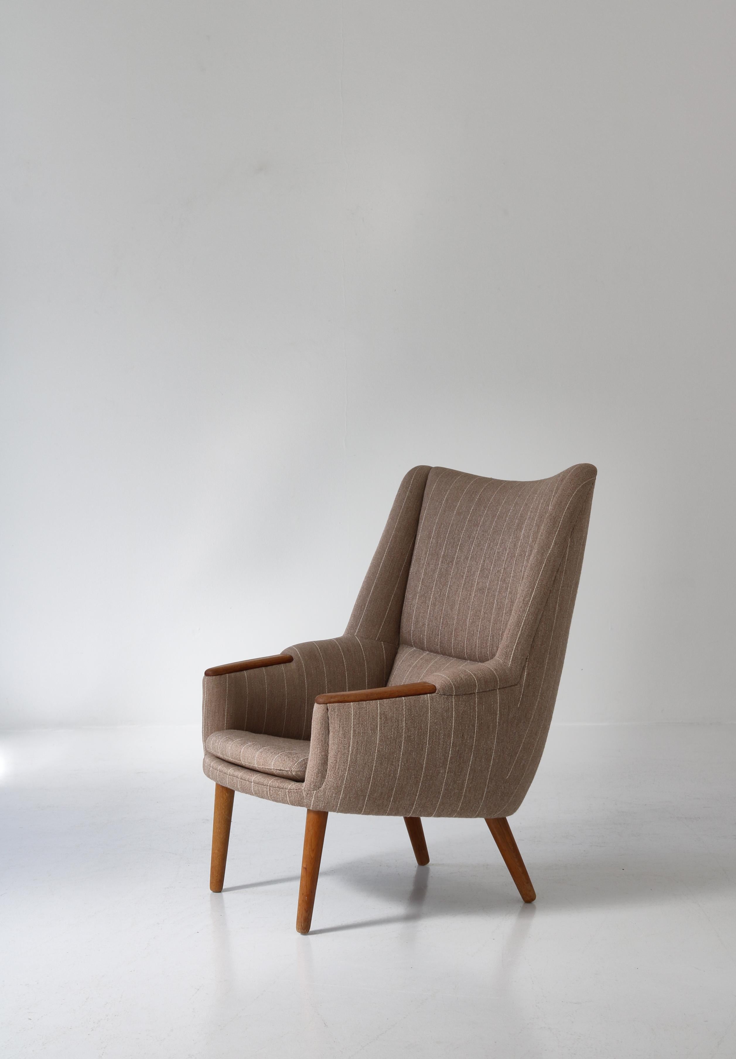 Wool Danish Modern Highback Lounge Chair by Kurt Østervig, Teakwood & Oak, 1958 For Sale