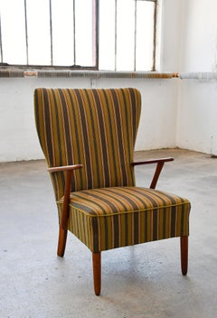 Fauteuil de salon danois moderne à dossier haut, dans le style d'Alfred Christensen, années 1940