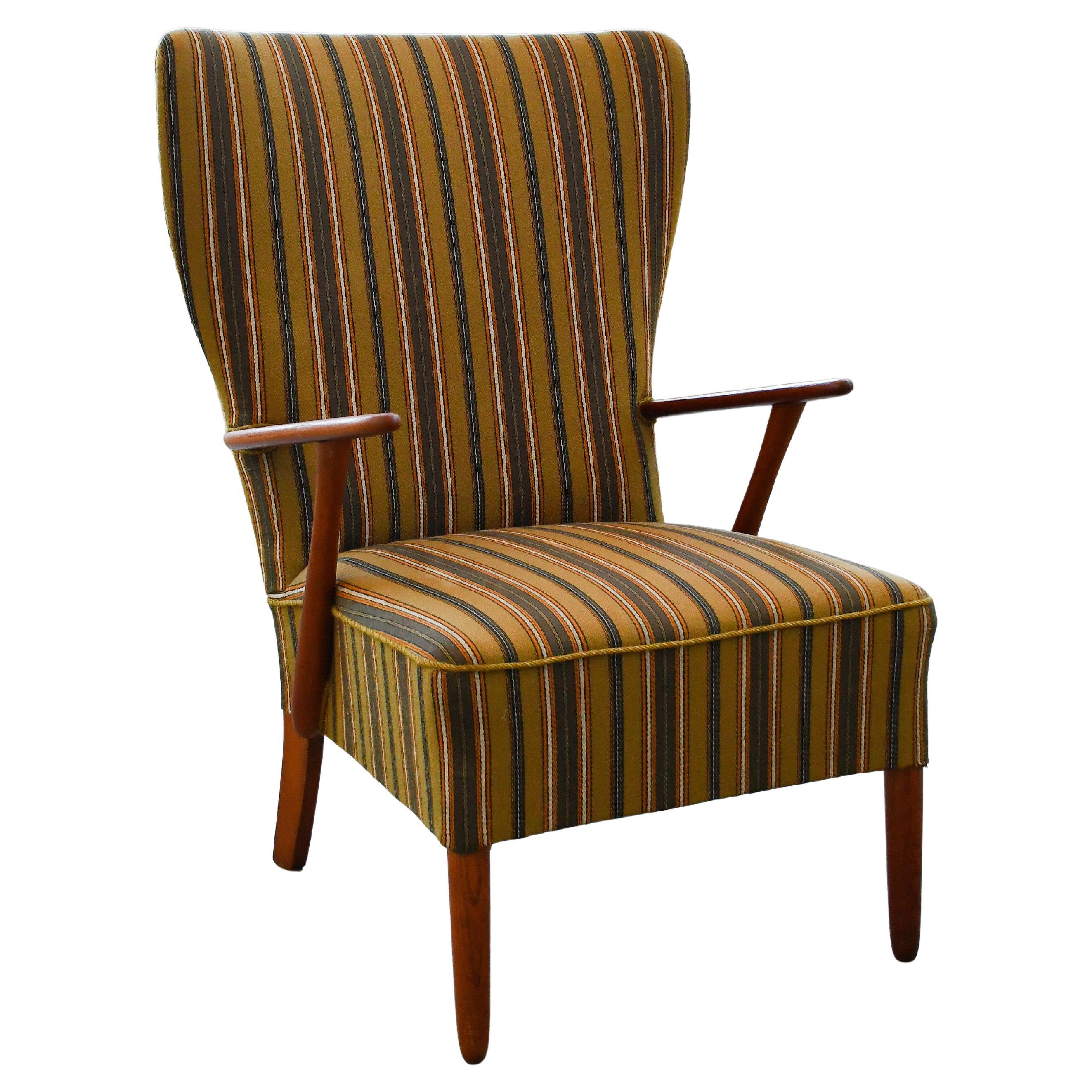 Fauteuil de salon danois moderne à dossier haut, dans le style d'Alfred Christensen, années 1940