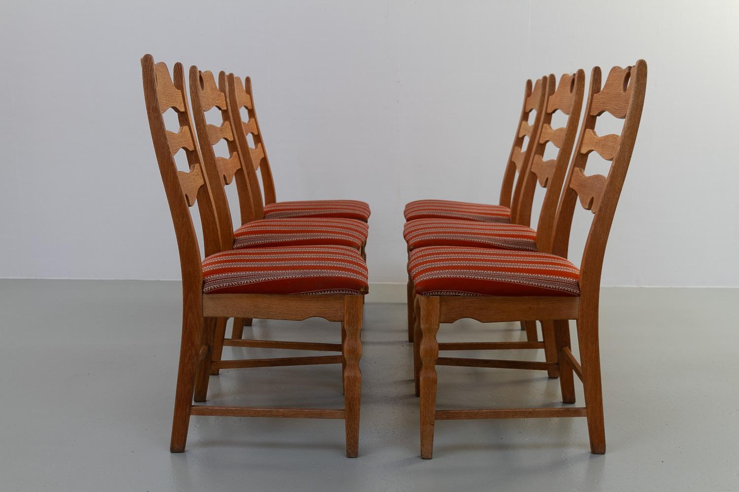 Danish Modern Highback Razorblade Oak Chairs by Kjærnulf, 1960s. Set of 6. For Sale 5