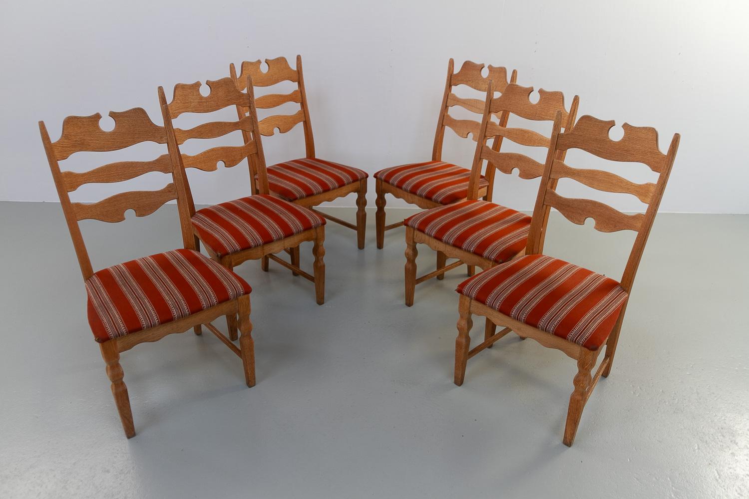 Danish Modern Highback Razorblade Oak Chairs by Kjærnulf, 1960s. Set of 6. For Sale 8