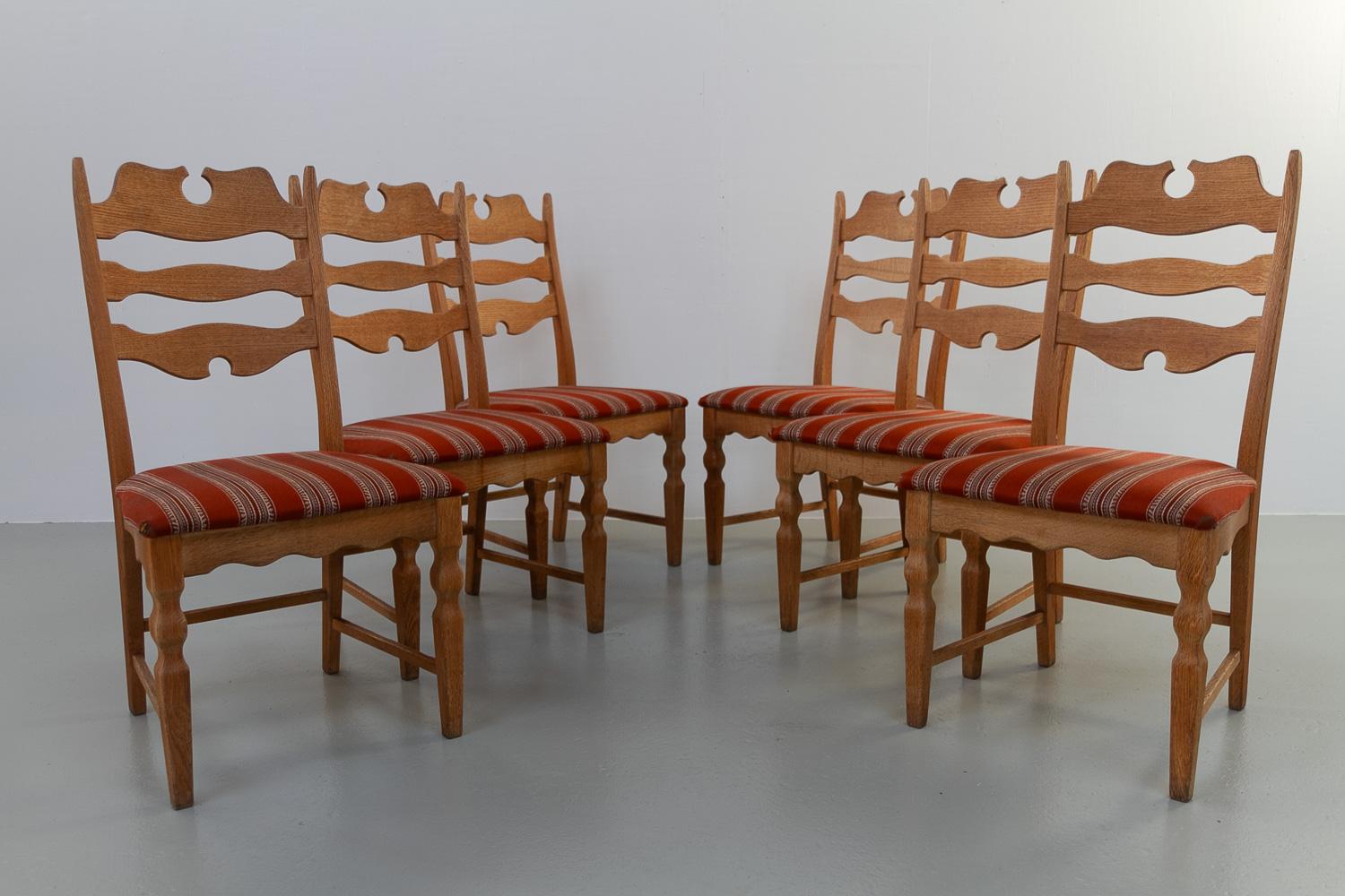 Danish Modern Highback Razorblade Oak Chairs by Kjærnulf, 1960s. Set of 6. For Sale 9