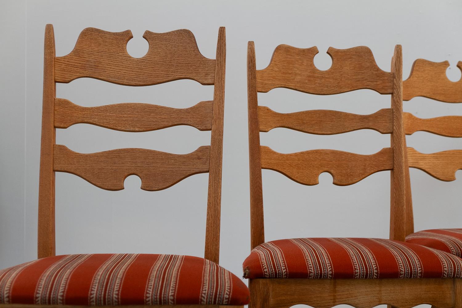 Danish Modern Highback Razorblade Oak Chairs by Kjærnulf, 1960s. Set of 6. For Sale 11