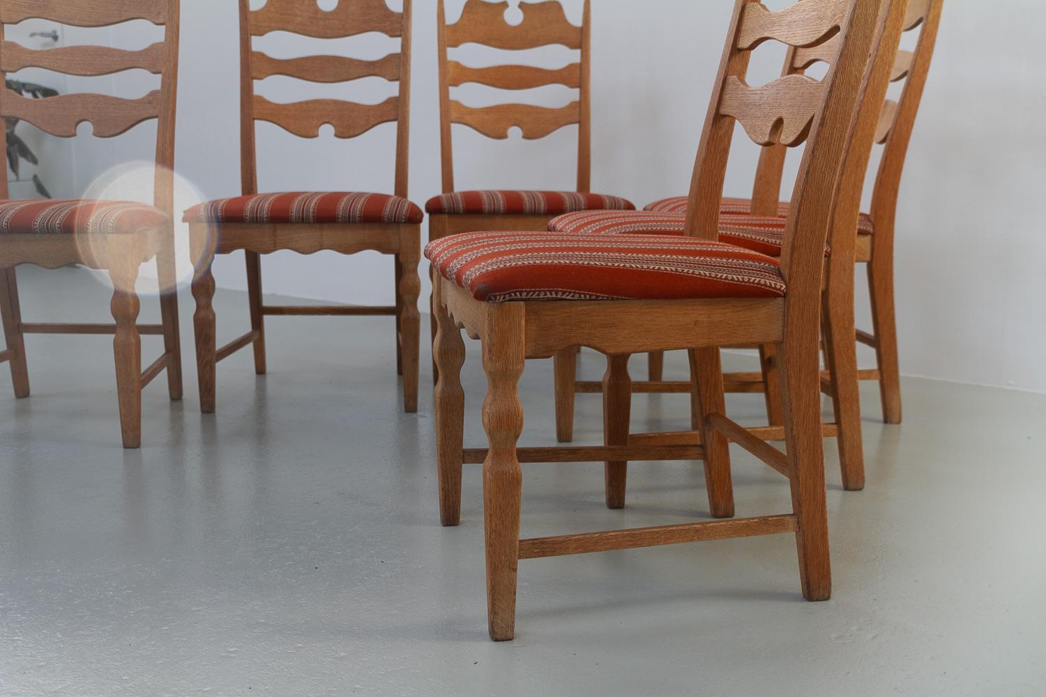 Danish Modern Highback Razorblade Oak Chairs by Kjærnulf, 1960s. Set of 6. For Sale 12
