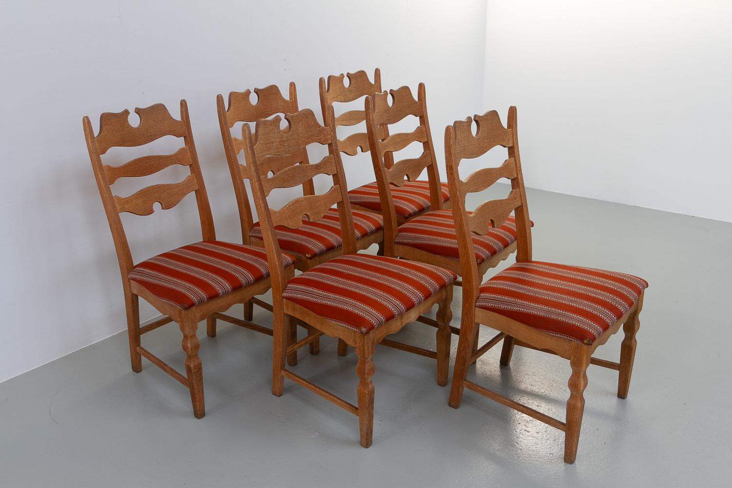 Scandinavian Modern Danish Modern Highback Razorblade Oak Chairs by Kjærnulf, 1960s. Set of 6. For Sale