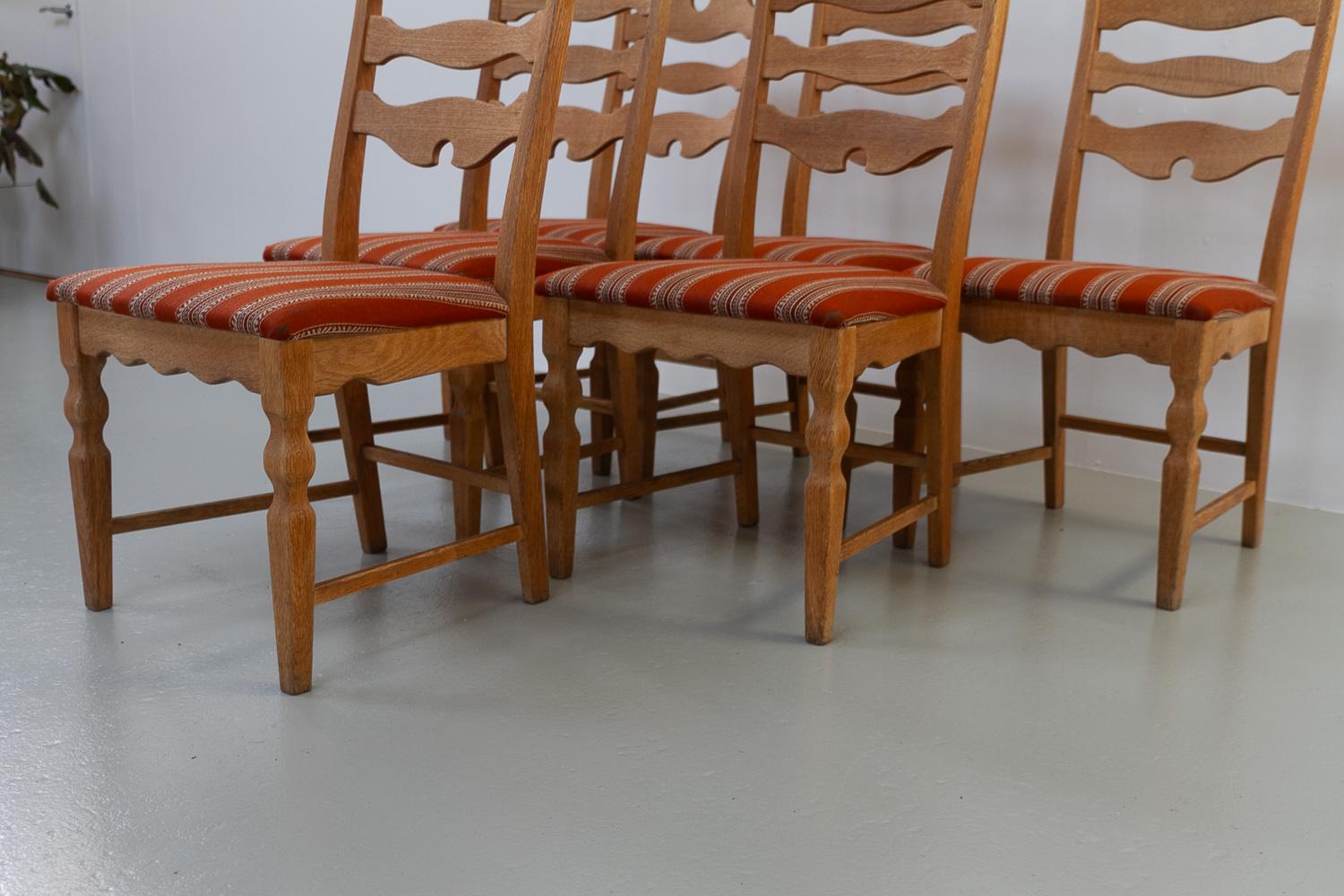 Mid-20th Century Danish Modern Highback Razorblade Oak Chairs by Kjærnulf, 1960s. Set of 6. For Sale