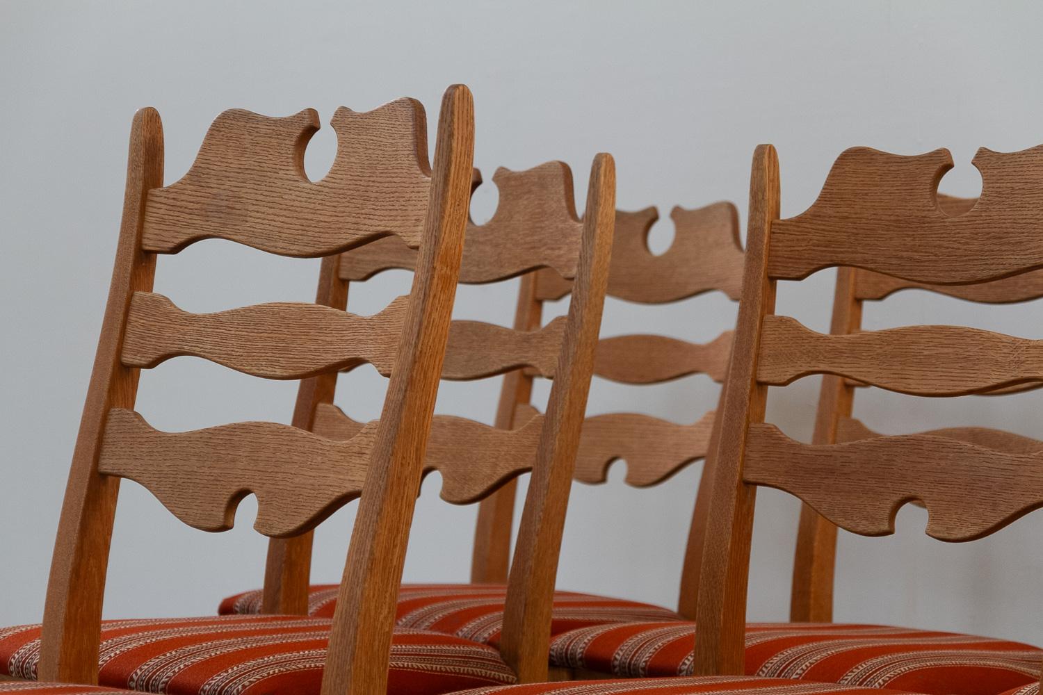 Danish Modern Highback Razorblade Oak Chairs by Kjærnulf, 1960s. Set of 6. For Sale 1