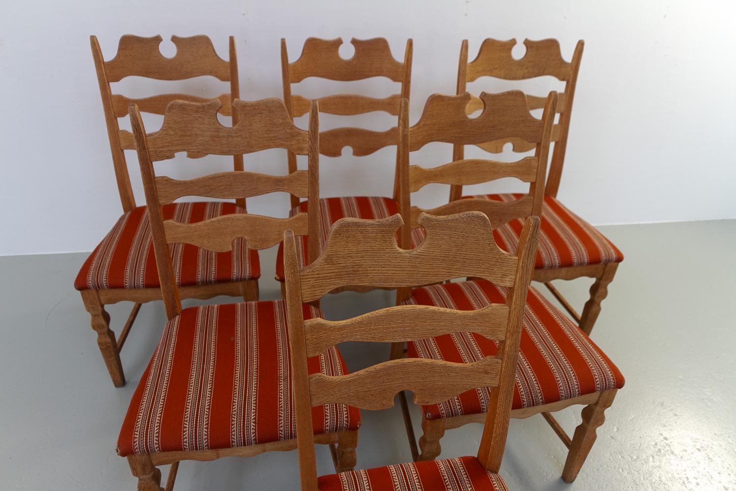 Danish Modern Highback Razorblade Oak Chairs by Kjærnulf, 1960s. Set of 6. For Sale 2