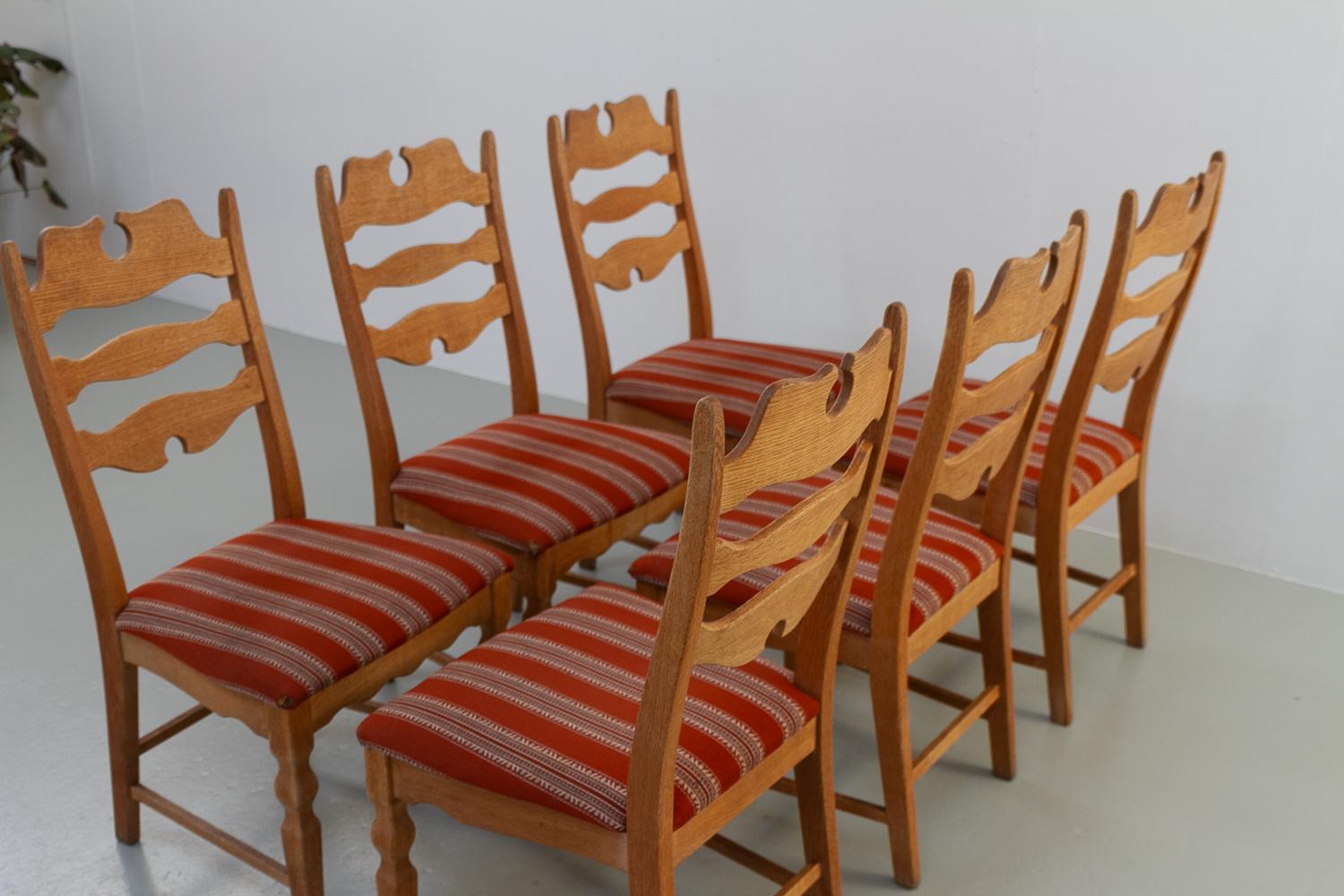 Danish Modern Highback Razorblade Oak Chairs by Kjærnulf, 1960s. Set of 6. For Sale 4