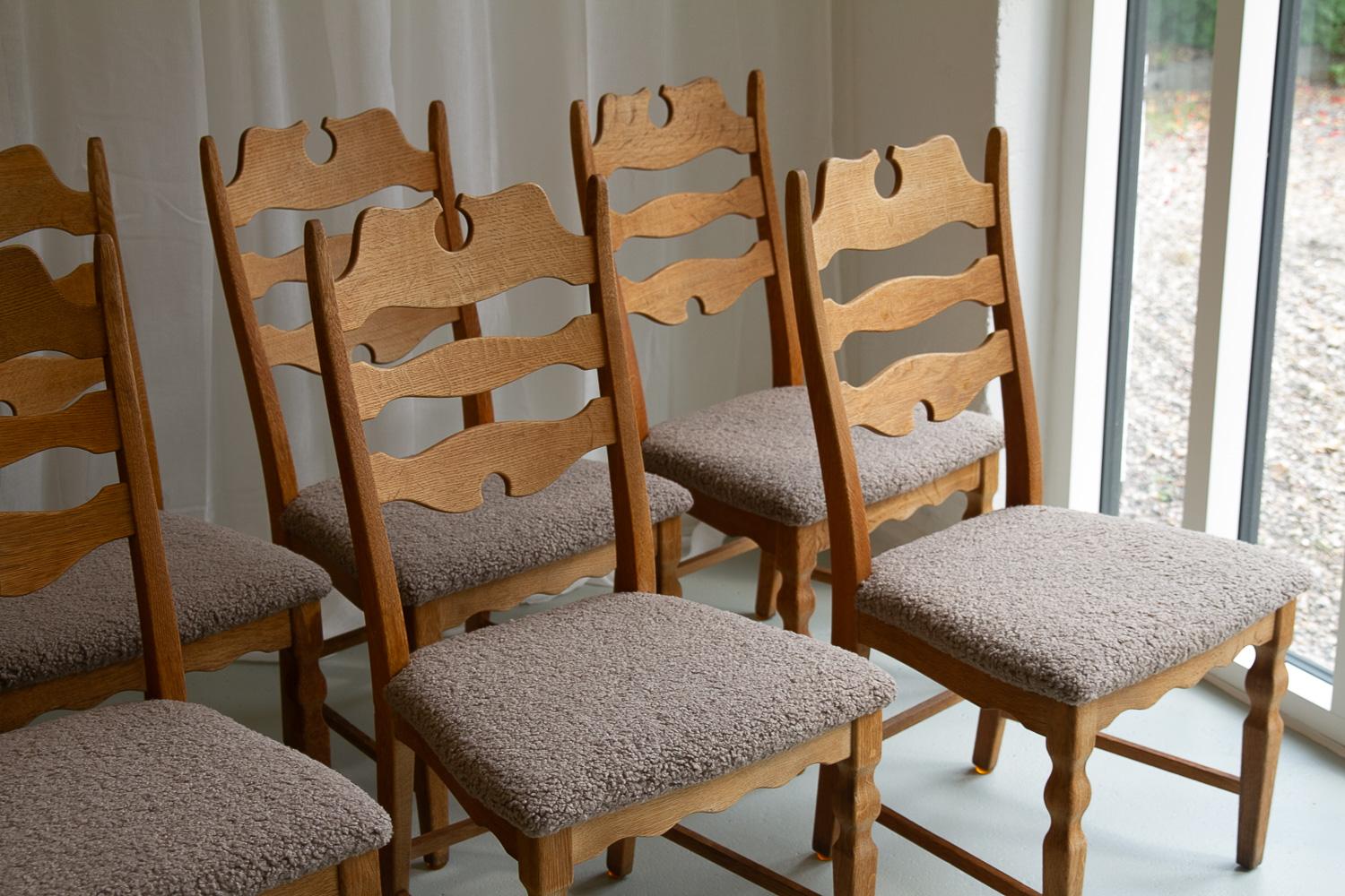 Danish Modern Highback Razorblade Oak Chairs by Kjærnulf, 1960s. Set of 8. For Sale 8
