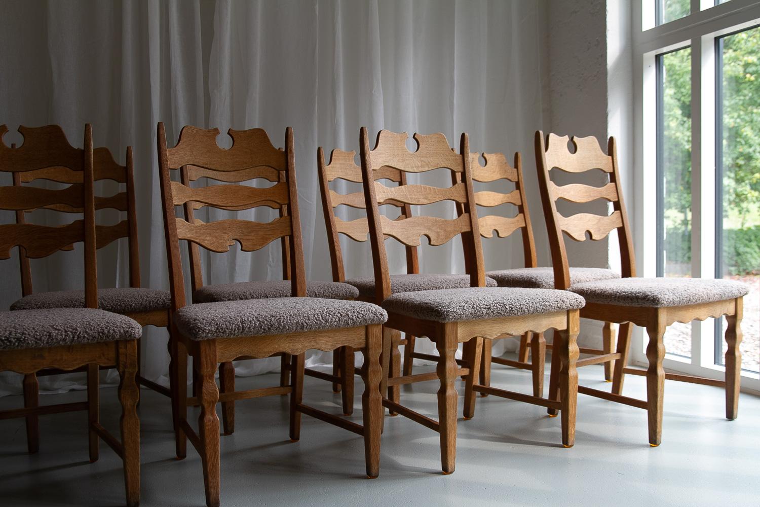 Danish Modern Highback Razorblade Oak Chairs by Kjærnulf, 1960s. Set of 8. For Sale 10