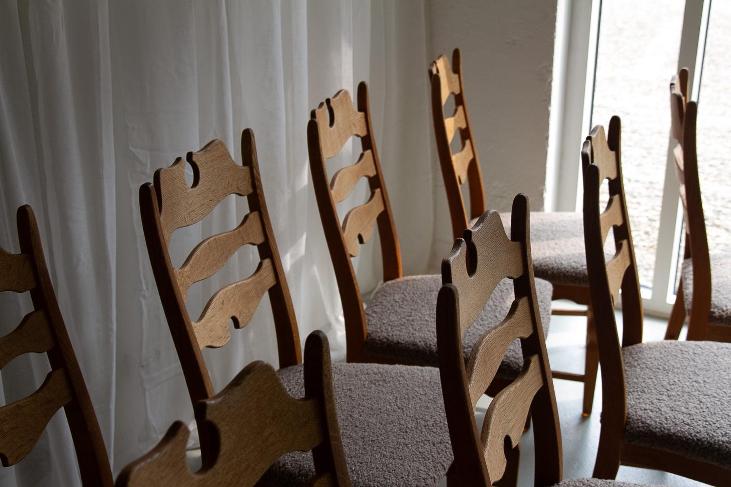 Danish Modern Highback Razorblade Oak Chairs by Kjærnulf, 1960s. Set of 8. For Sale 13