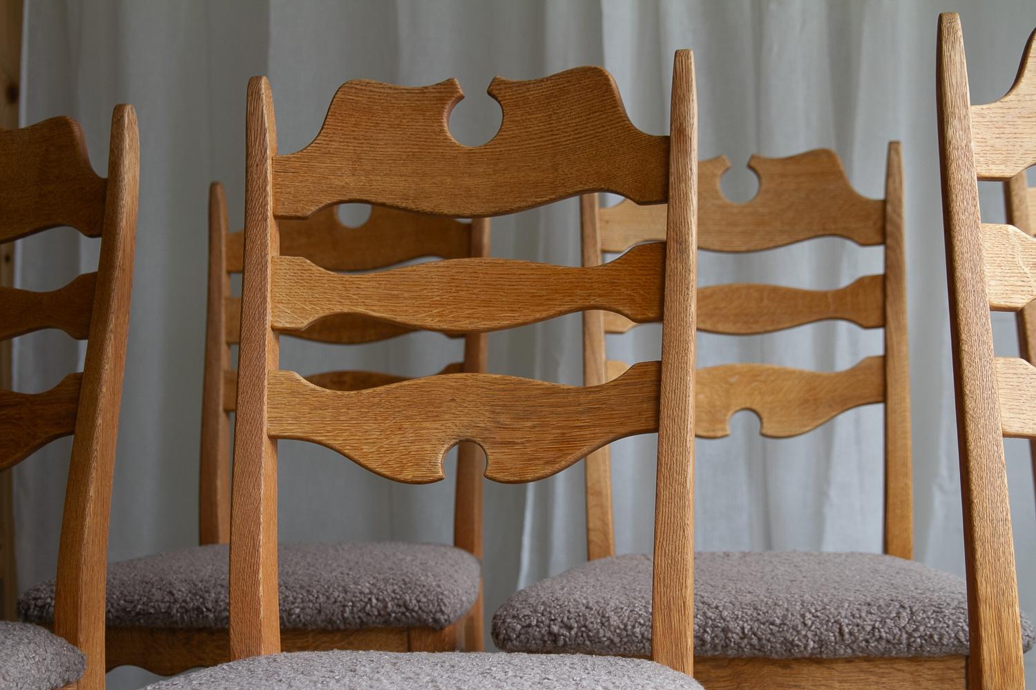 Danish Modern Highback Razorblade Oak Chairs by Kjærnulf, 1960s. Set of 8. For Sale 14