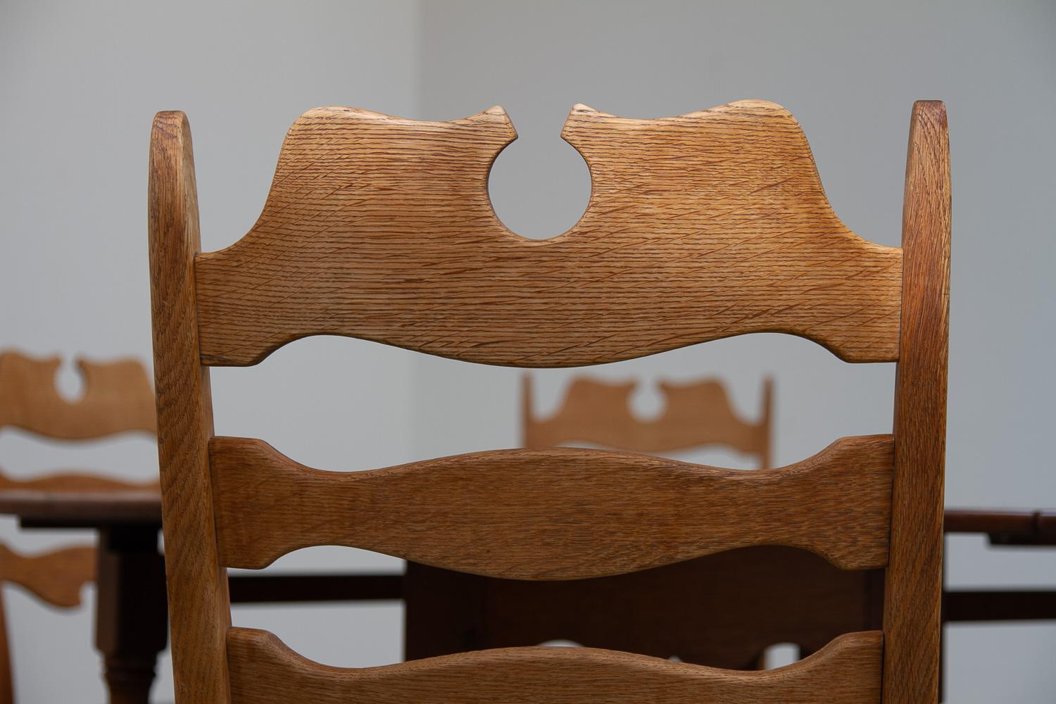 Mid-20th Century Danish Modern Highback Razorblade Oak Chairs by Kjærnulf, 1960s. Set of 8. For Sale