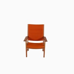 Sillón de estilo moderno danés con respaldo alto de roble, diseñado por Hans J. Wegner para Getama