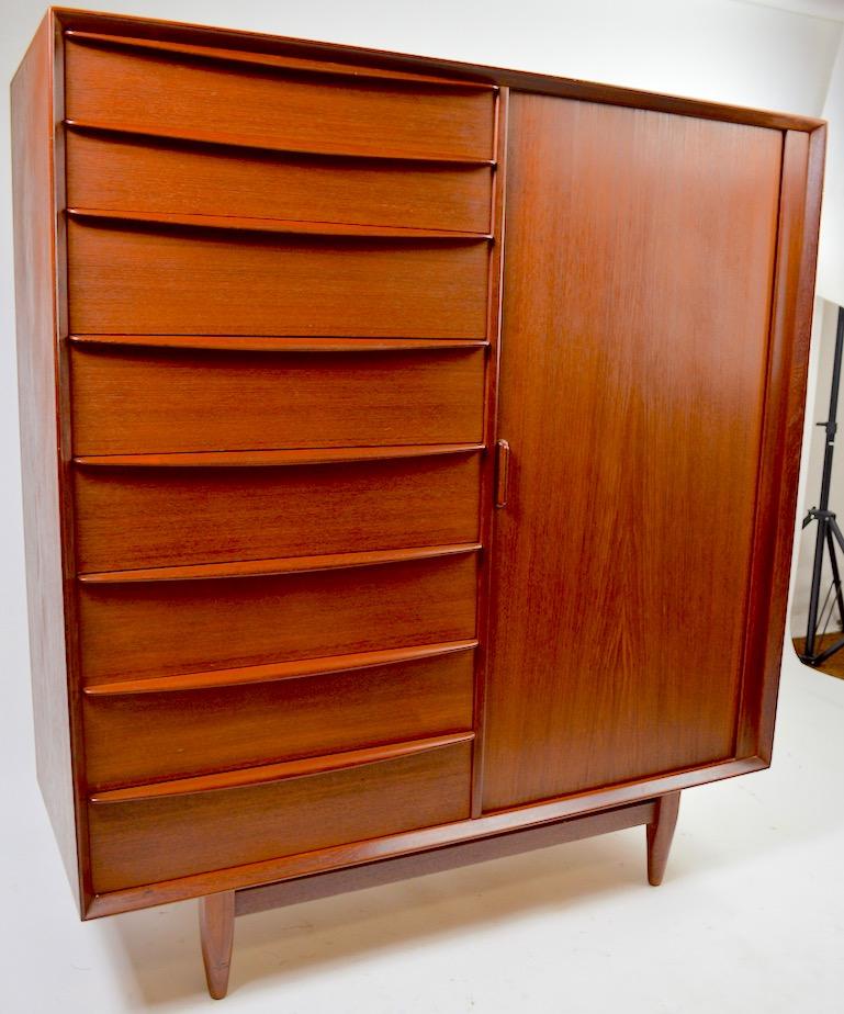 Teak Danish Modern Highboy Chifferobe Armoire by Falster