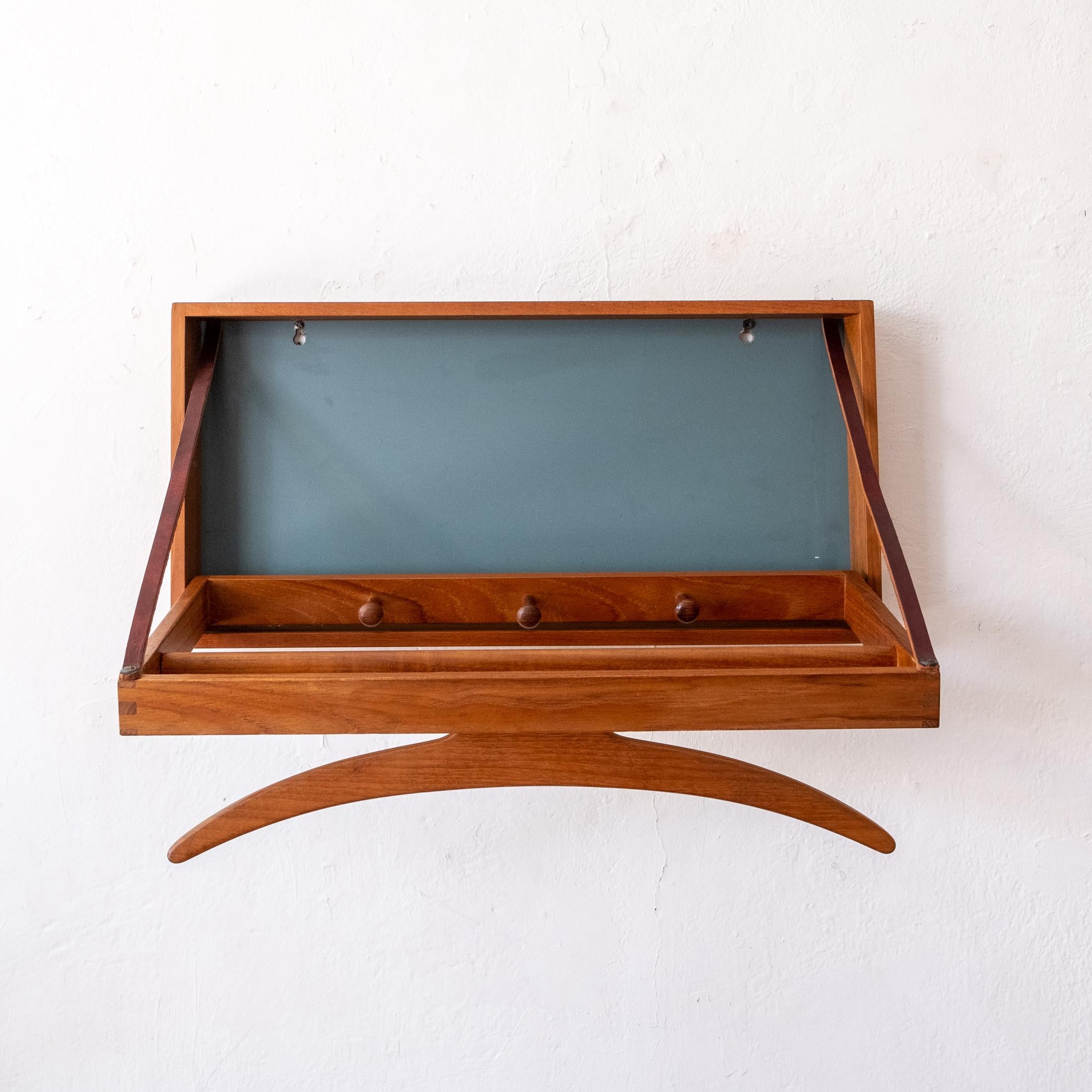 Leather Danish Modern Hoff and Ostergaard Wall-Mount Teak Valet for Illums Bolighus