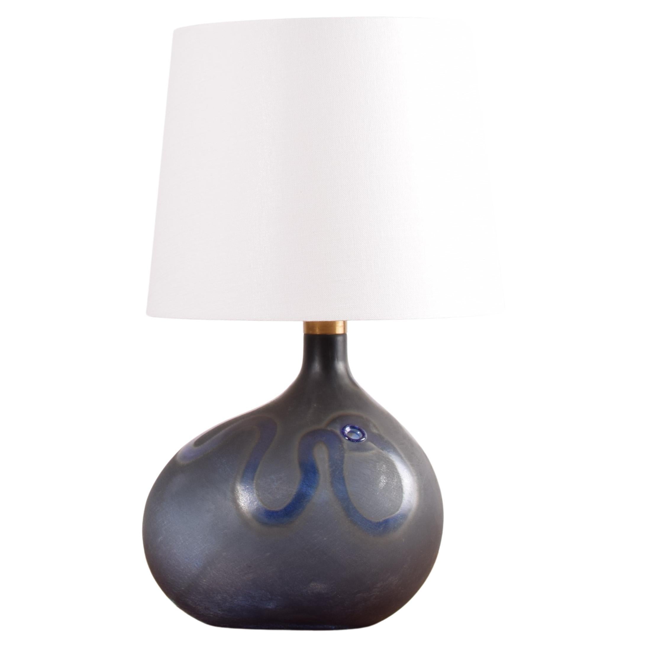 Danish Modern Holmegaard Blue Sculptural Glass Table Lamp by Michael Bang, 1970s