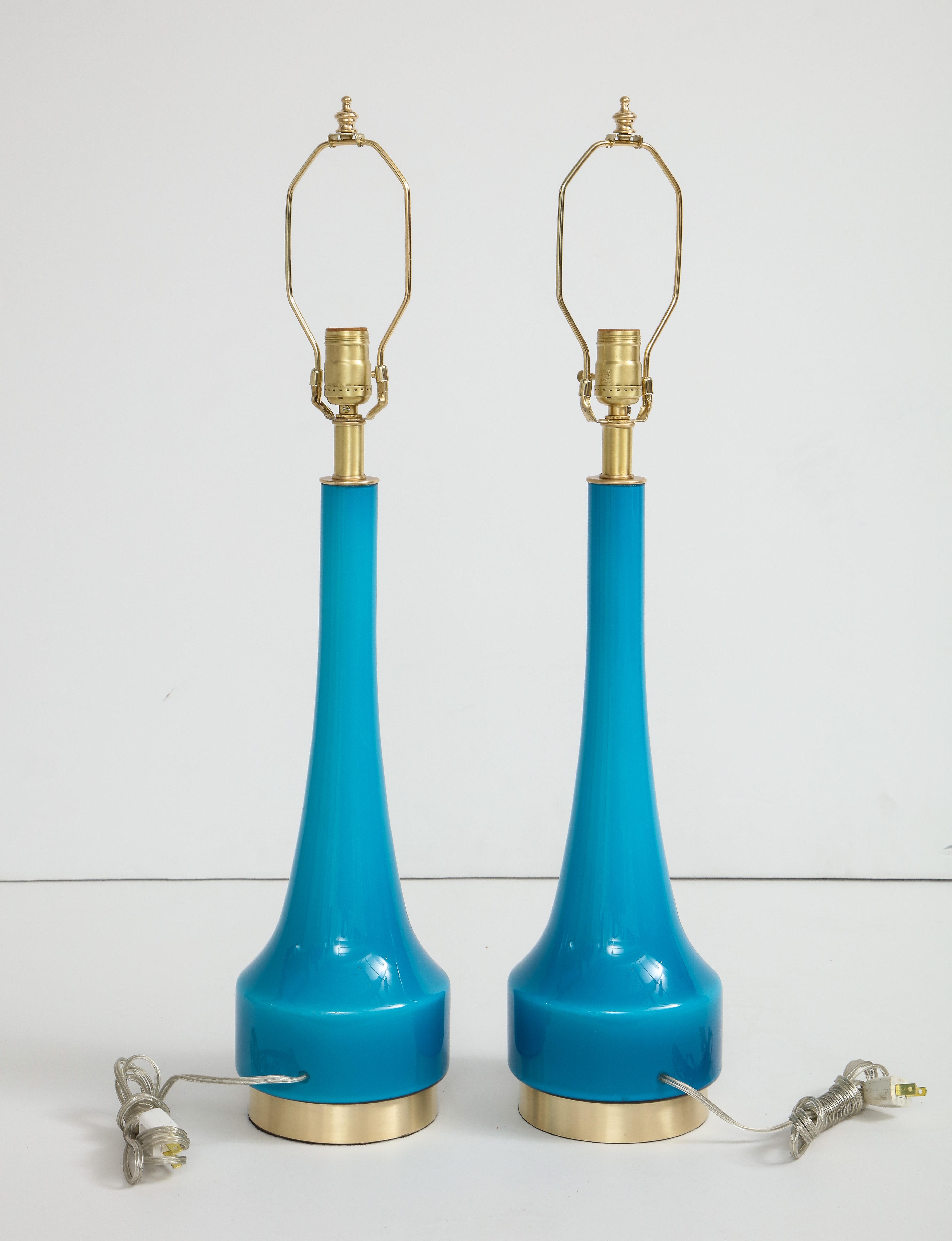 Scandinavian Modern Danish Modern Holmegaard Cerulean Blue Lamps