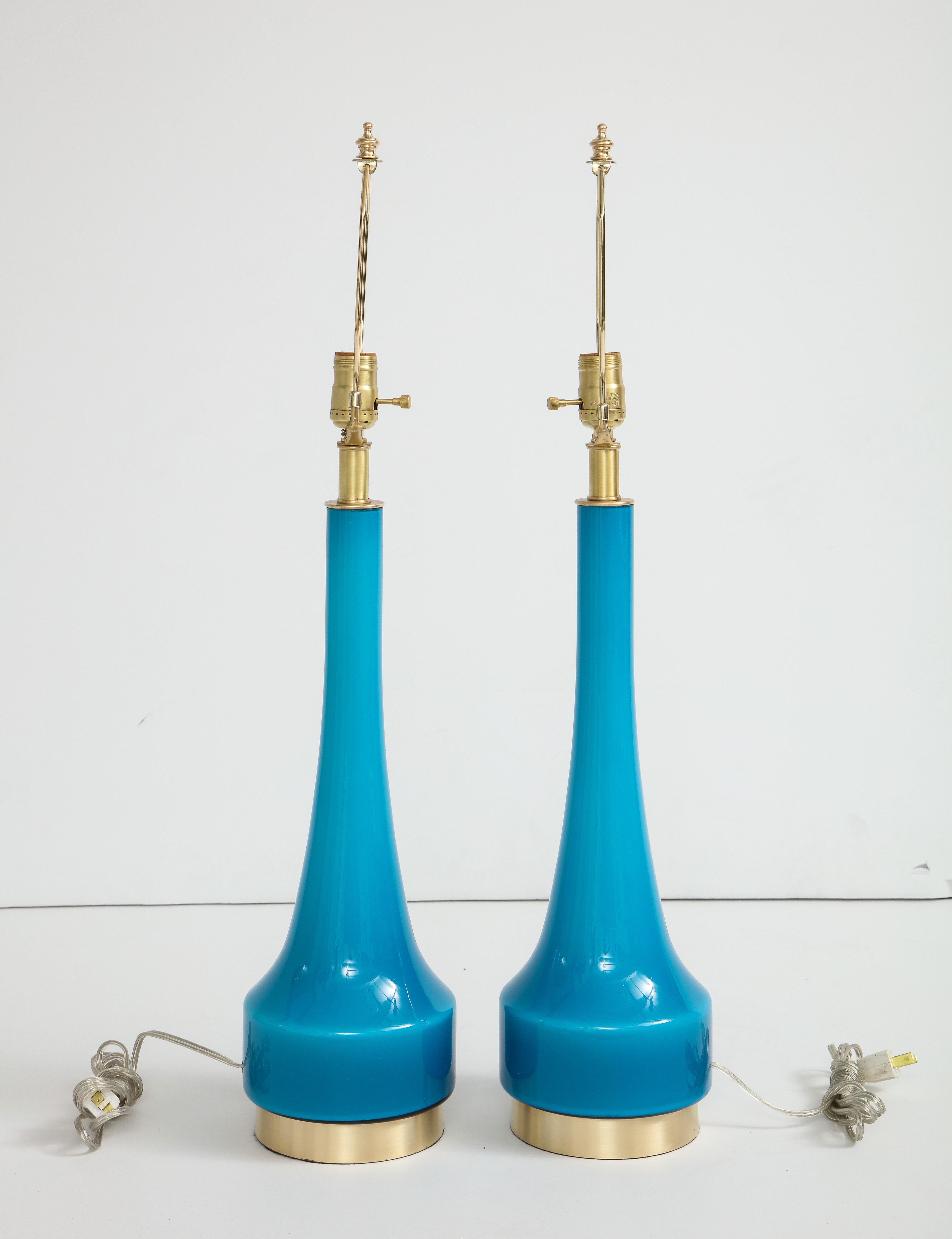 European Danish Modern Holmegaard Cerulean Blue Lamps