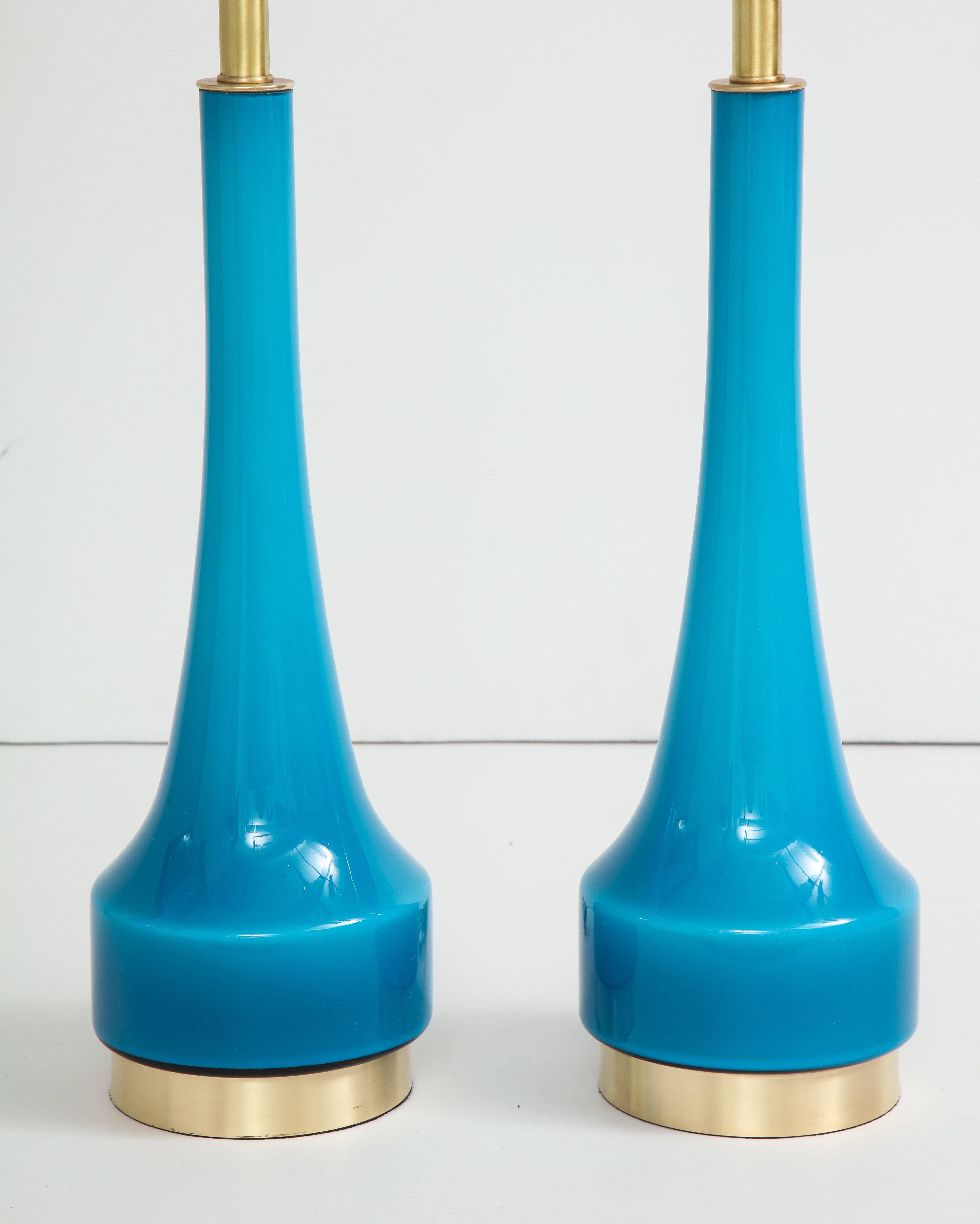 20th Century Danish Modern Holmegaard Cerulean Blue Lamps