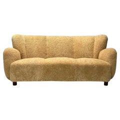 Danish Modern, Honey Sheepskin, Oak, Sofa, Denmark, 1940s