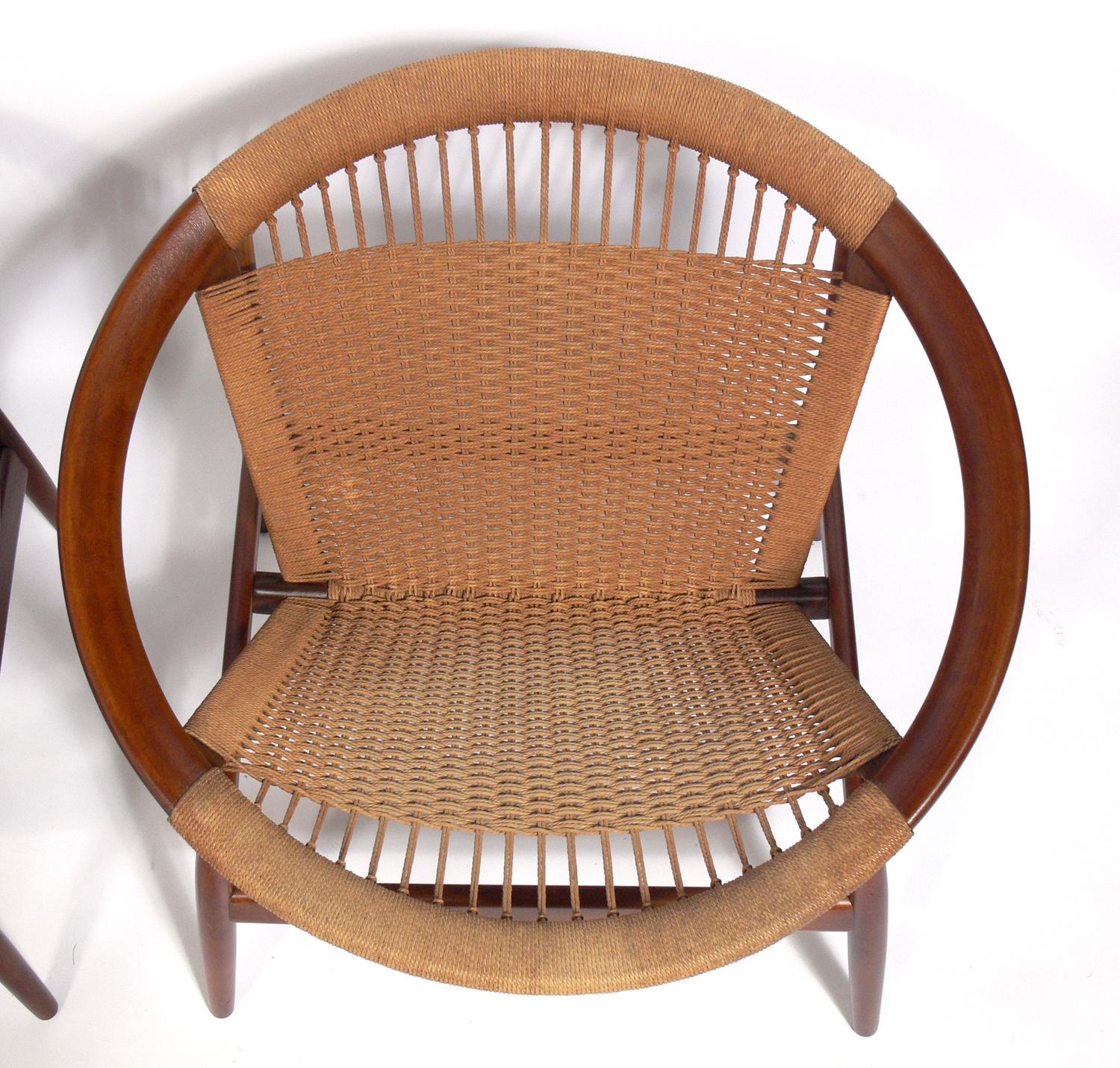 Woven Danish Modern Hoop Lounge Chairs by Illum Wikkelso