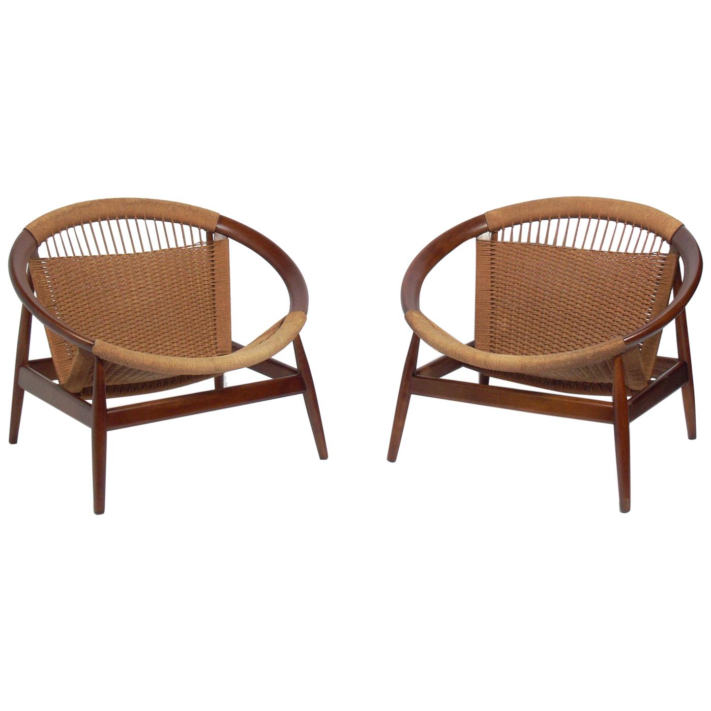 Danish Modern Hoop Lounge Chairs by Illum Wikkelso