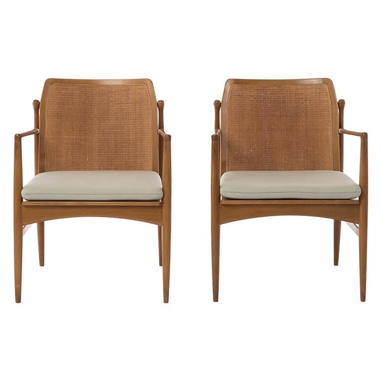Danish Modern Ib Kofod-Larsen Lounge Chairs with Woven Backs