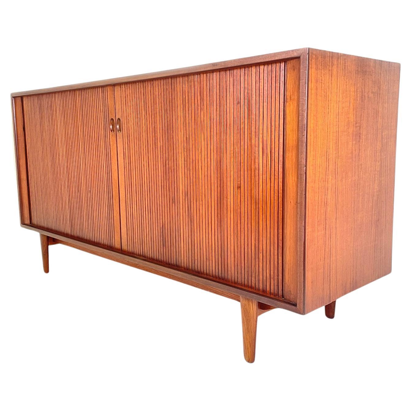 Danish Modern IB Kofod Larsen Teak Tambour door Credenza