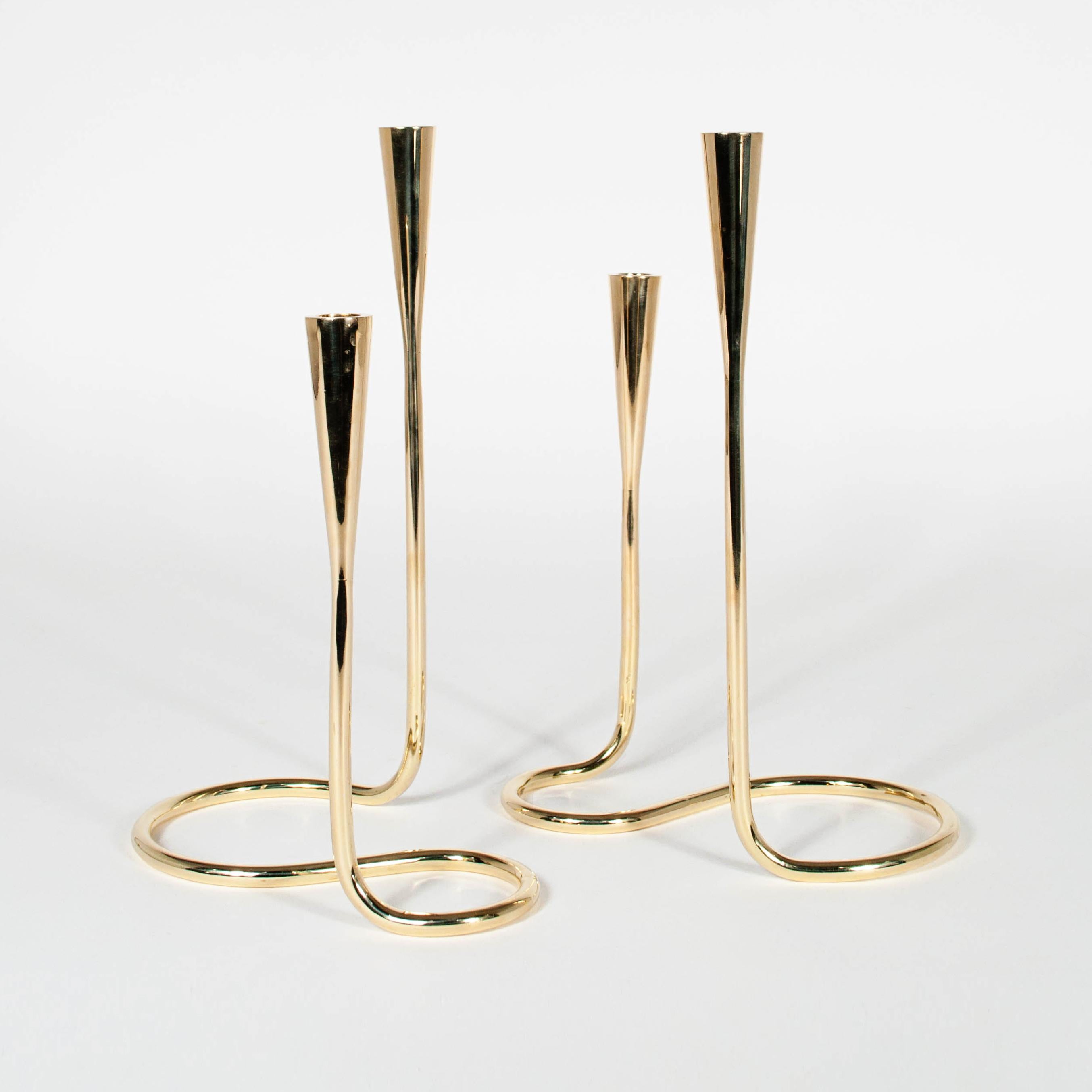 Brass Danish Modern Illums Bolighus Candlesticks, a Pair