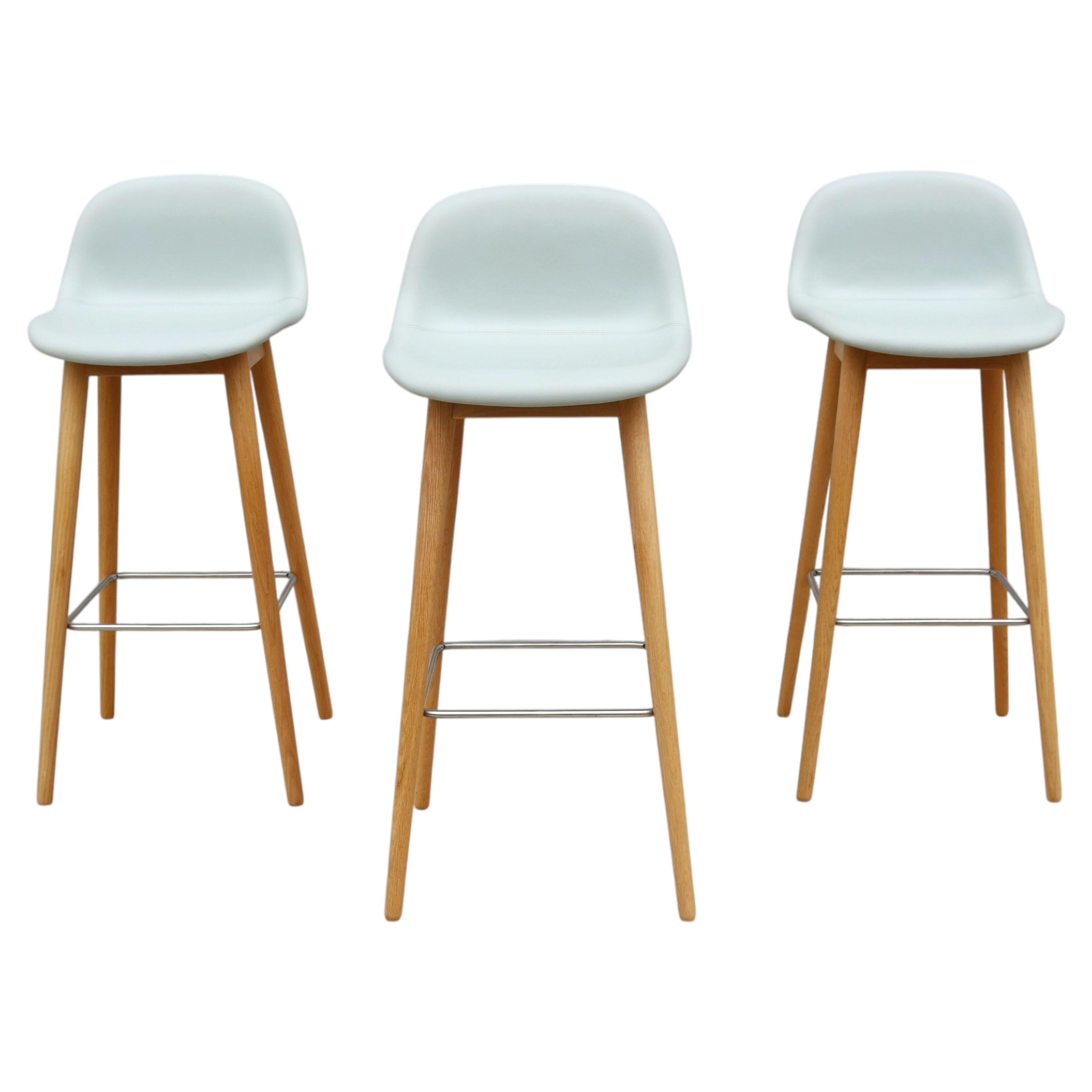 Danish Modern Iskos-Berlin for Muuto Fiber Bar Stools Oak Wood Base - Set of 3