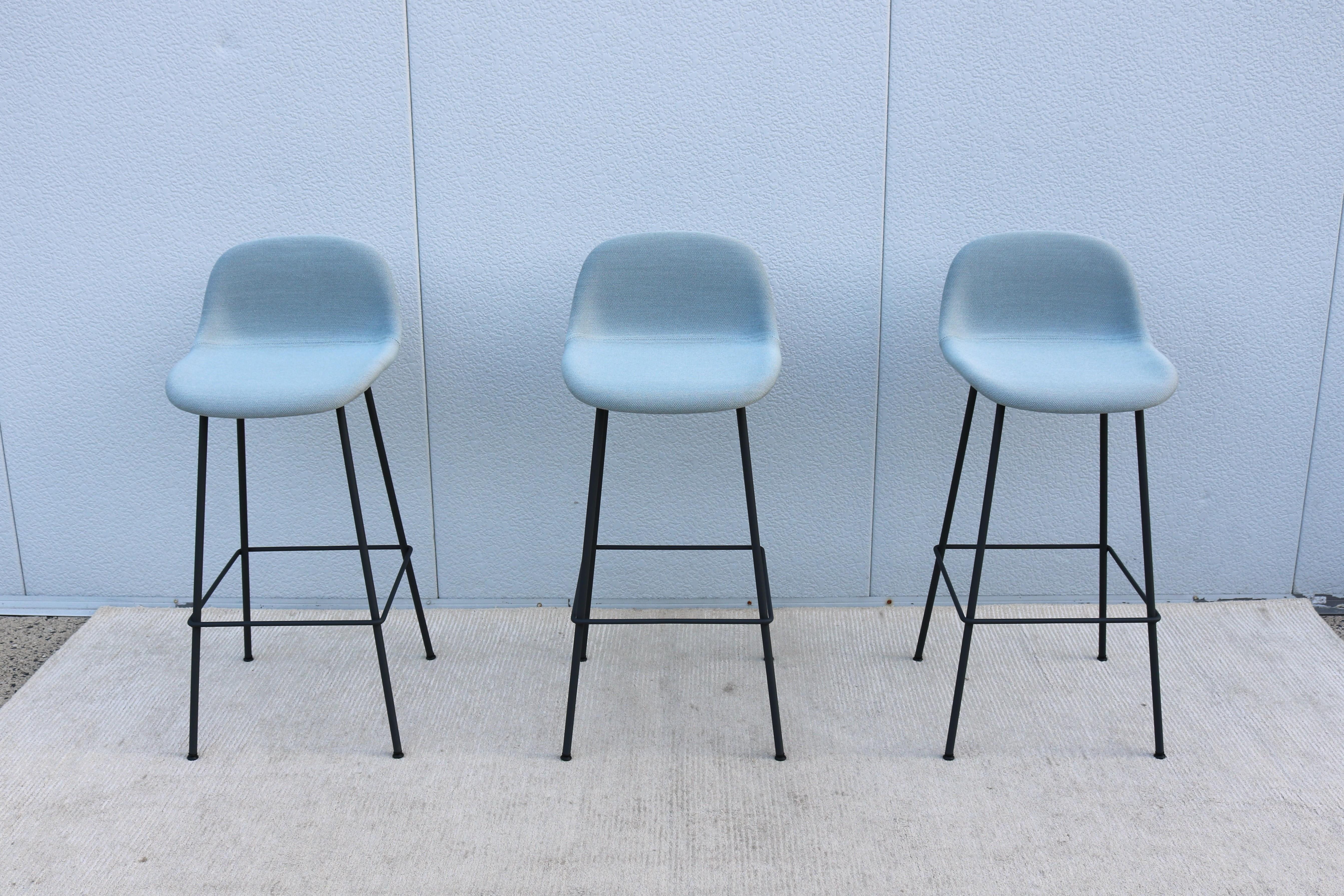 Powder-Coated Danish Modern Iskos-Berlin for Muuto Fiber Bar Stools with Backrest - Set of 3 For Sale