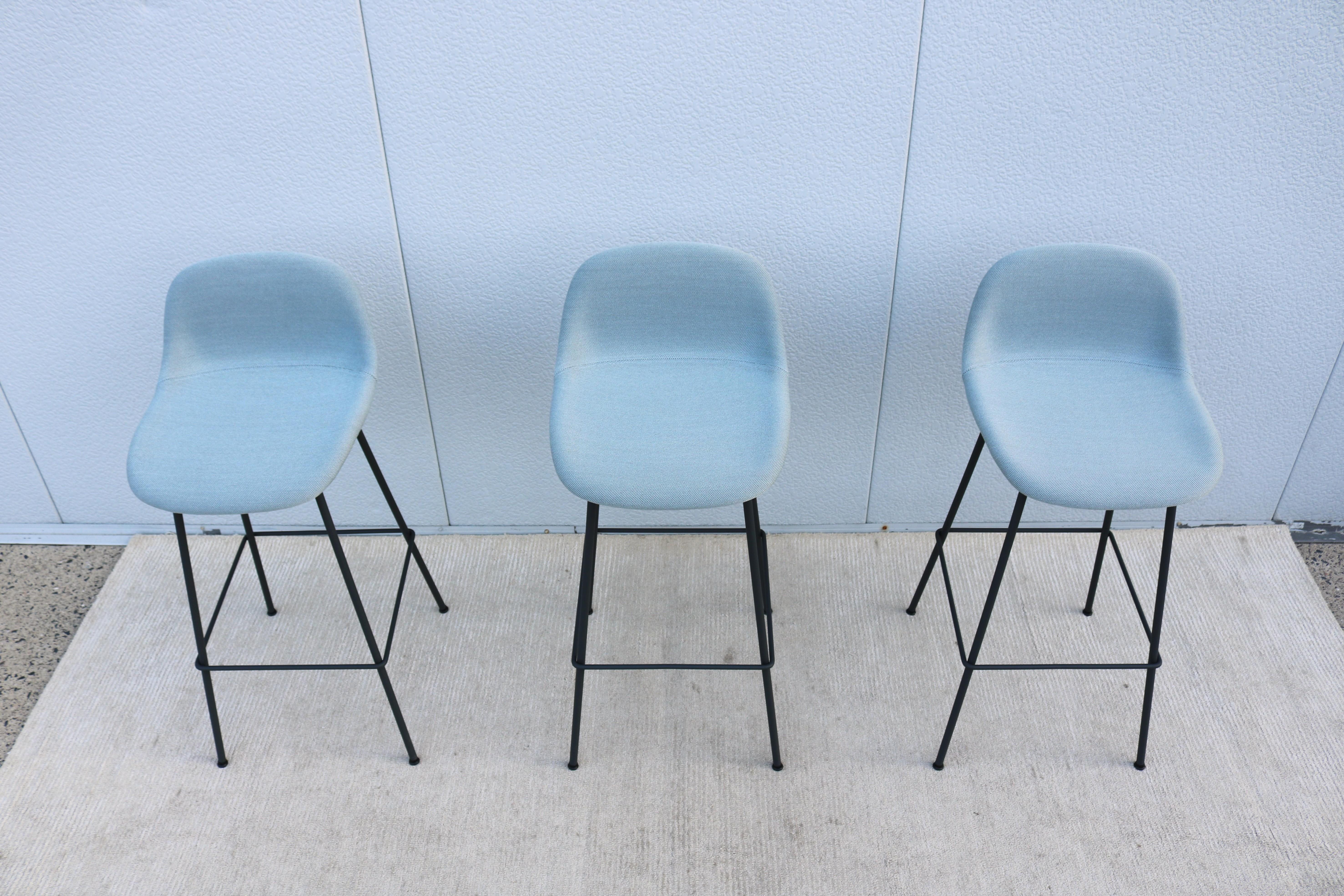 Contemporary Danish Modern Iskos-Berlin for Muuto Fiber Bar Stools with Backrest - Set of 3 For Sale
