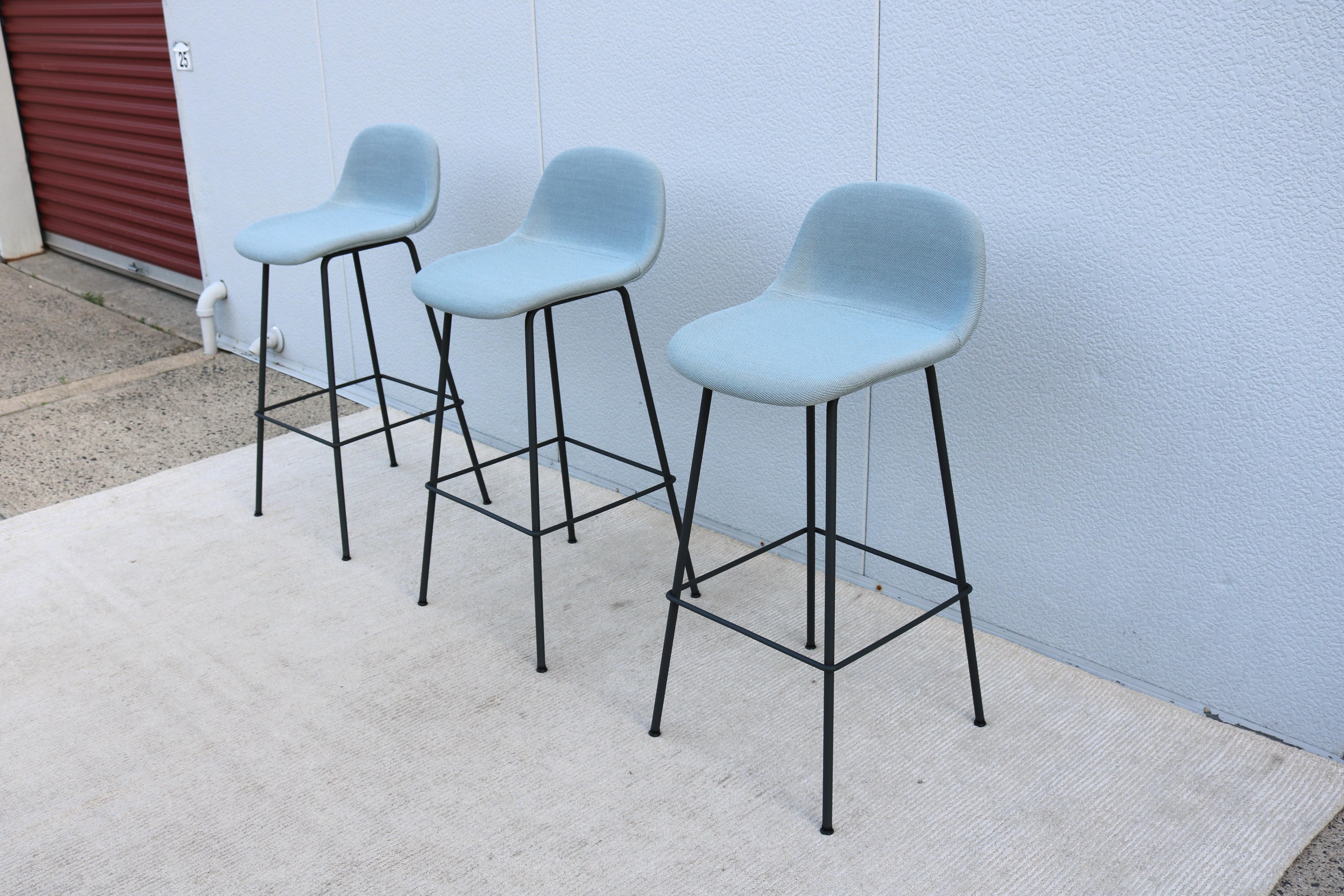 Steel Danish Modern Iskos-Berlin for Muuto Fiber Bar Stools with Backrest - Set of 3 For Sale