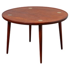 Danish Modern Jacob Kjær Teak Cocktail Coffee Table - Round, Teak, Brass Accent