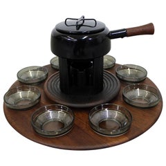 Used Danish Modern Jens Quistgaard Digsmed Teak Fondue Set Lazy Susan