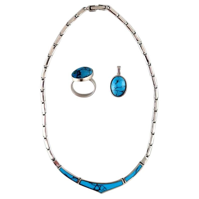Danish Modern Jewelry Set in Sterling Silver, 1960s-1970s