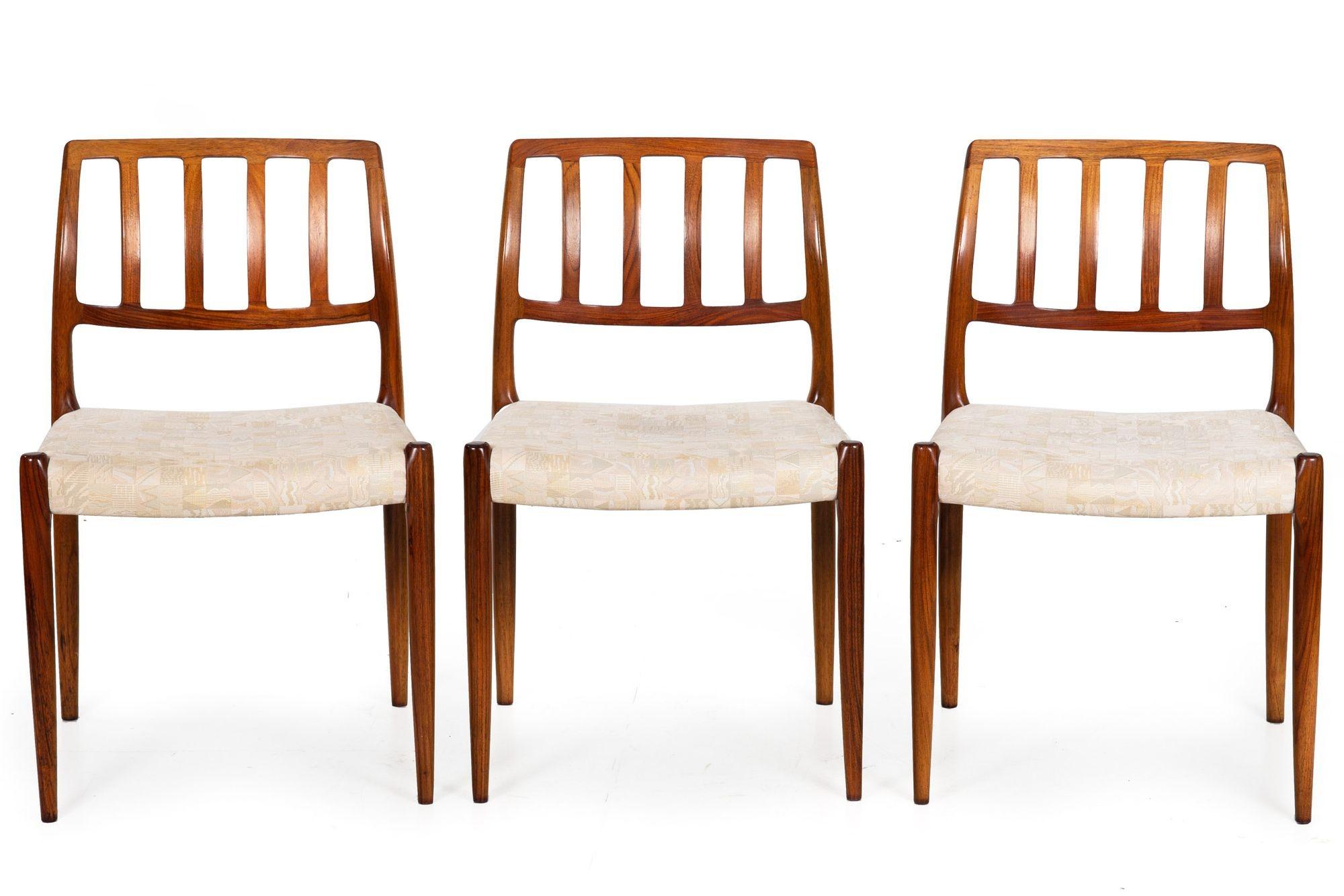 SET OF 6 MODEL 83 ROSEWOOD DINING CHAIRS BY J.L. MØLLER
Denmark  branded to inside of chair frame with J.L. MØLLER marking
Item # 212MRP15A 

A wonderful set of original J.L. Møller model 83 dining chairs from Denmark circa the third quarter of the
