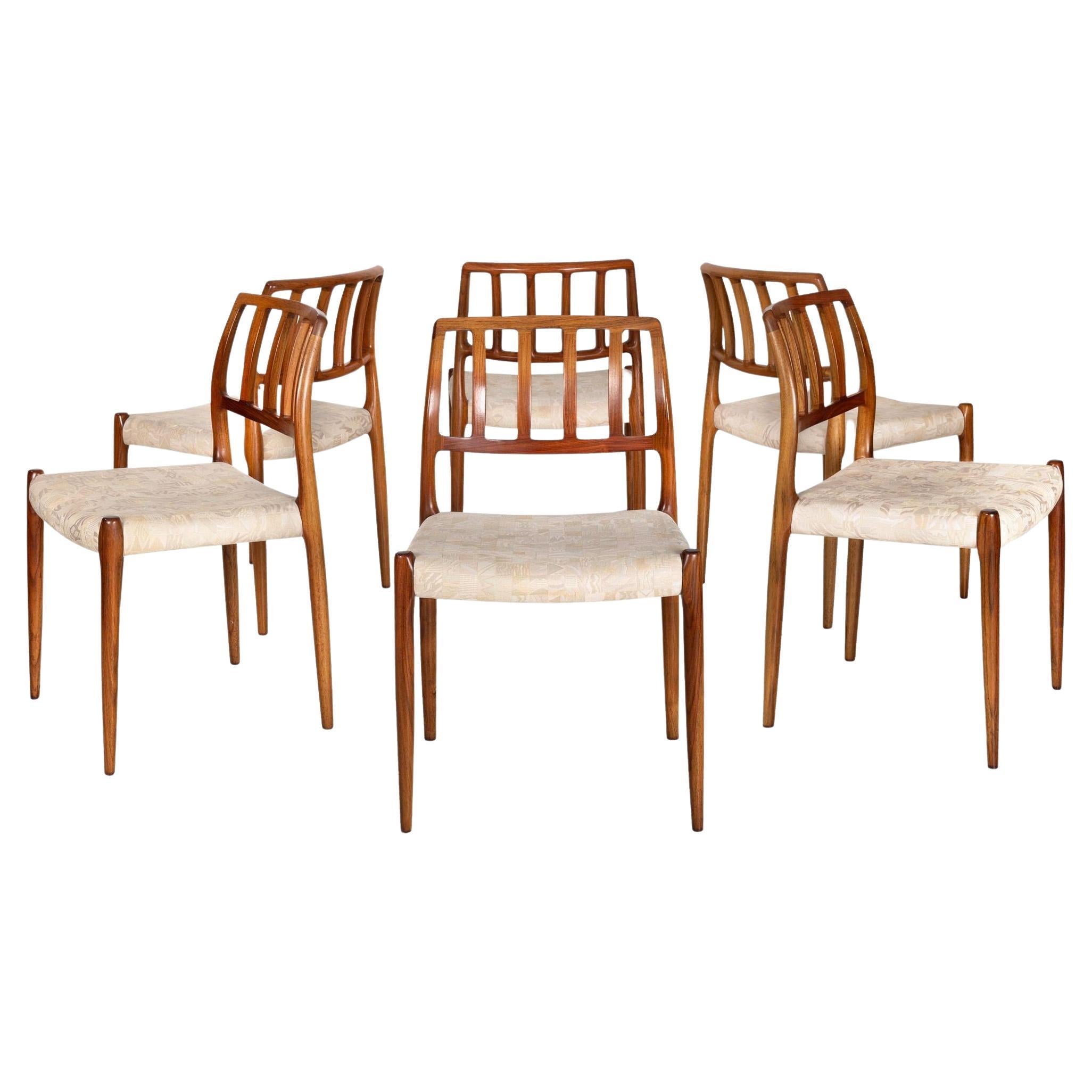 Danish Modern J.L. Møbler Model 83 Rosewood Dining Chairs, Set of 6 For Sale