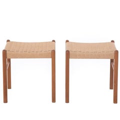 Danish Modern J.L. Møller Teak Stools with Woven Seats