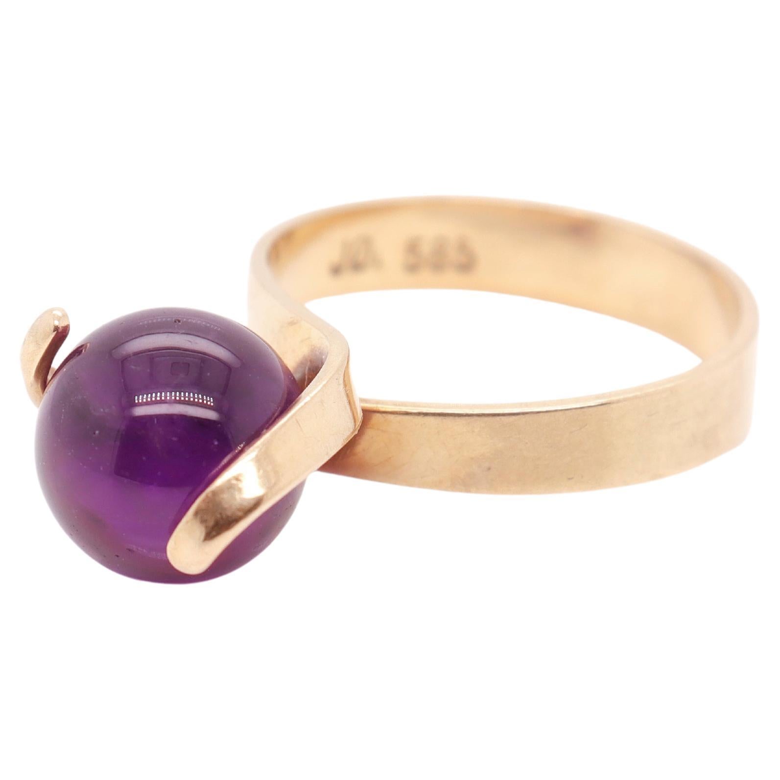 Danish Modern Jørgen Larson 14 Karat Gold & Amethyst Gemstone Ring For Sale