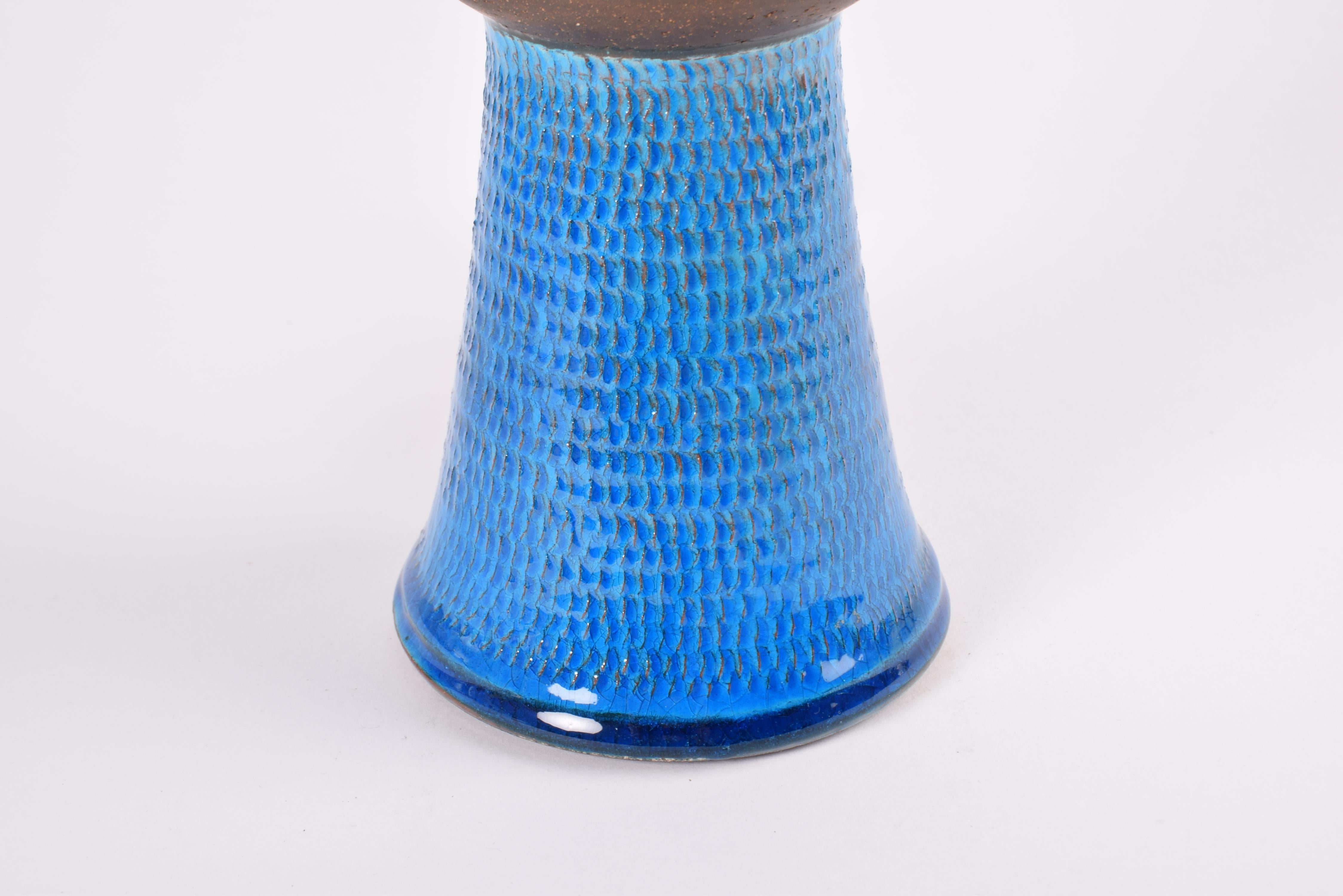 Mid-20th Century Danish Modern Kähler HAK Sculptural Table Lamp Turquoise Blue & Brown, 1960s