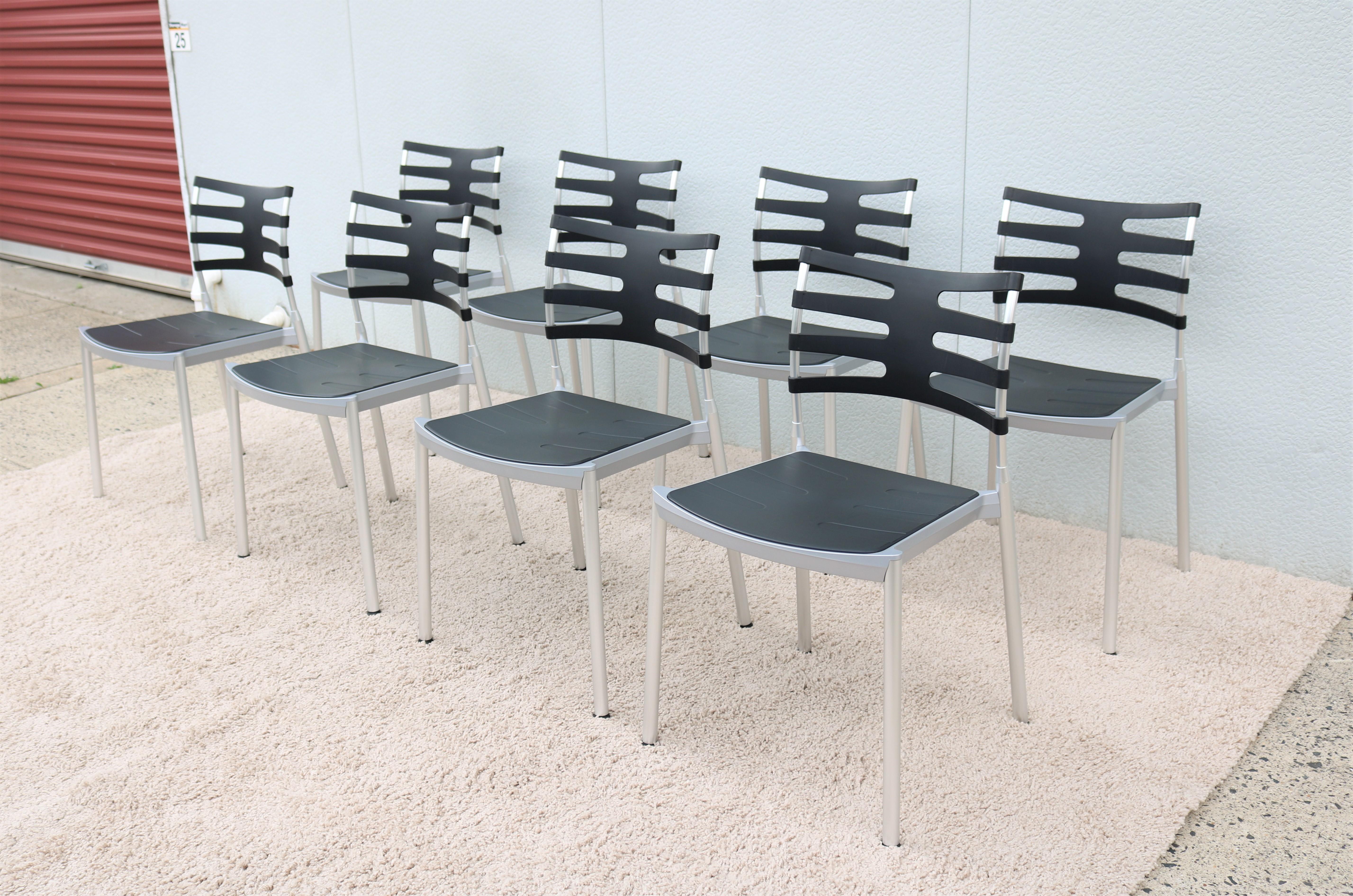 Anodisé Kasper Salto set de 8 chaises de salle à manger d'extérieur danoises modernes pour Fritz Hansen en vente